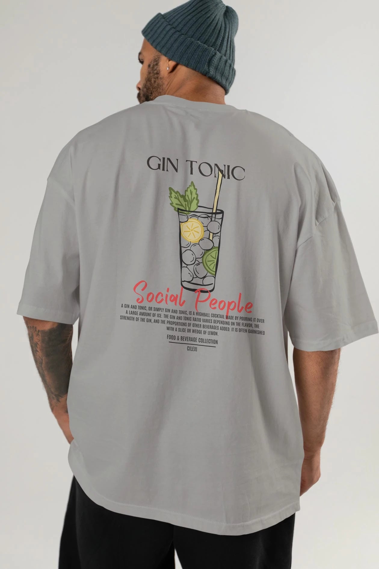Gın Tonıc Kokteyl Serisi Baskılı Oversize t-shirt Erkek Kadın Unisex %100 Pamuk Bisiklet Yaka tişort