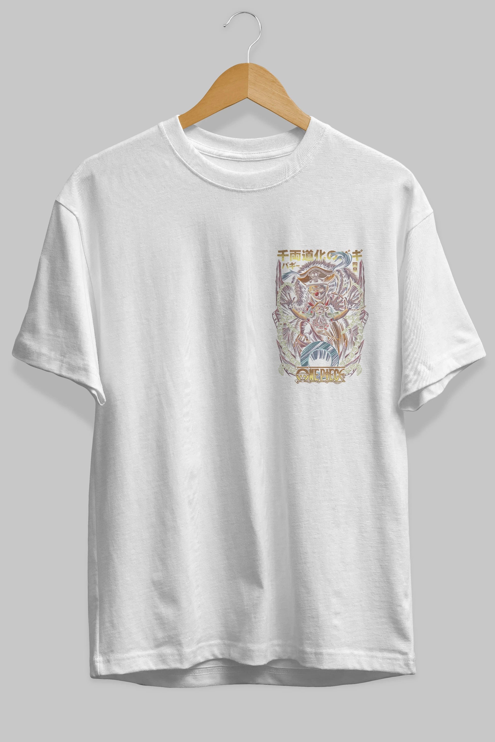 ONE PIECE (5) Ön Sol Baskılı Oversize t-shirt Erkek Kadın Unisex %100 Pamuk Bisiklet Yaka tişort