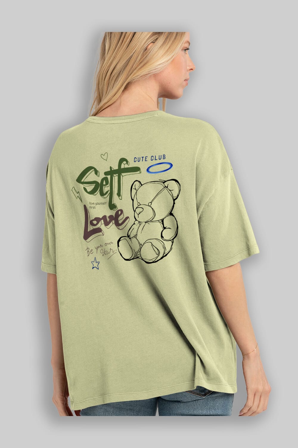Self Love Bear Arka Baskılı Oversize t-shirt Erkek Kadın Unisex