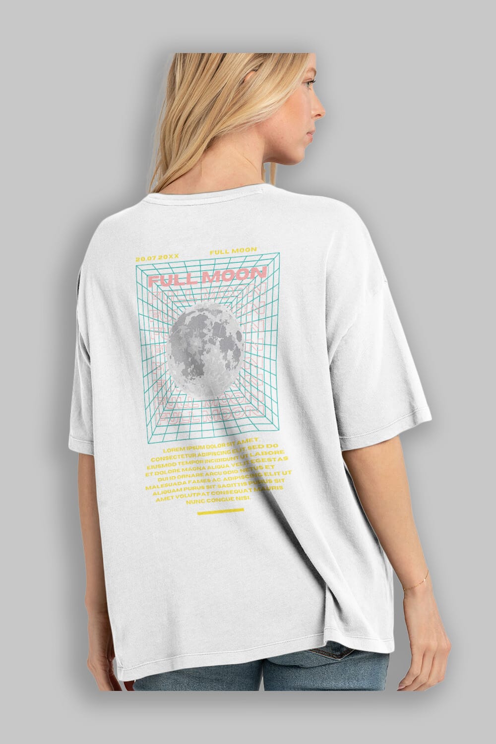 Full Moon Yazılı Arka Baskılı Oversize t-shirt Erkek Kadın Unisex
