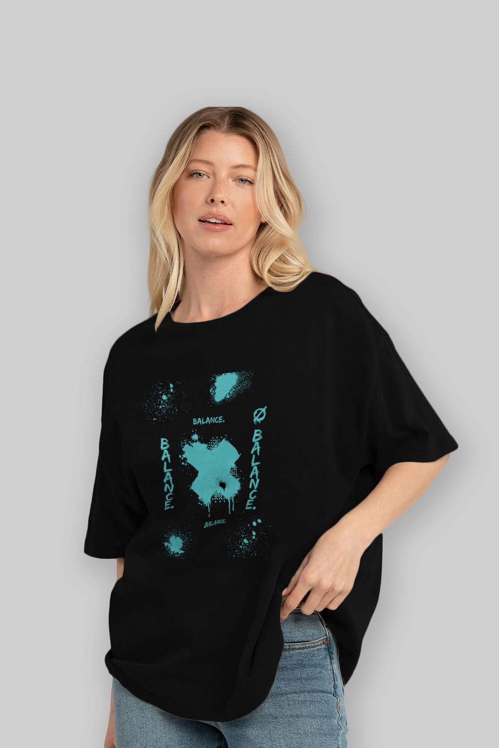 Balance Balance Yazılı Ön Baskılı Oversize t-shirt Erkek Kadın Unisex