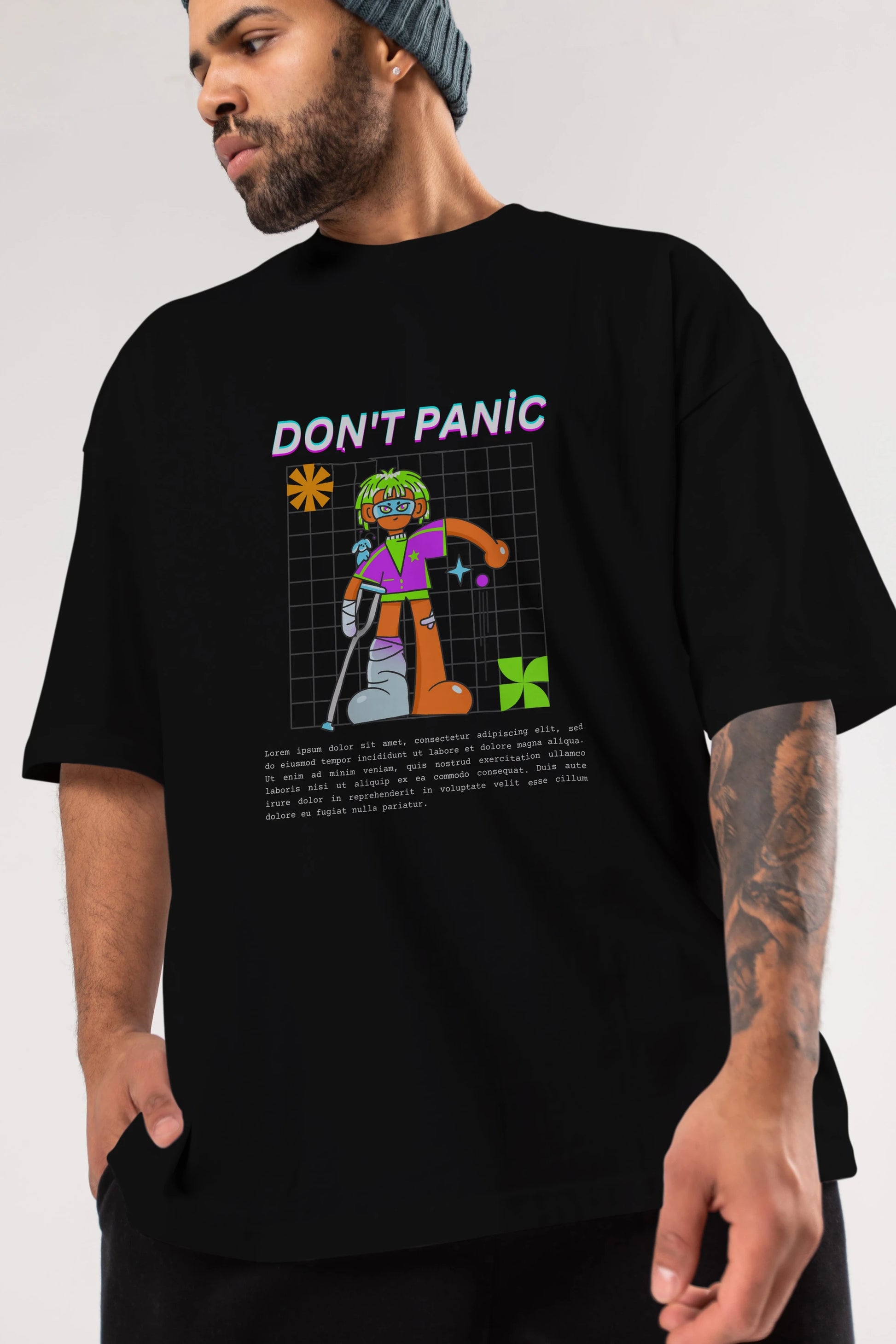 Dont Panic Yazılı Ön Baskılı Oversize t-shirt Erkek Kadın Unisex