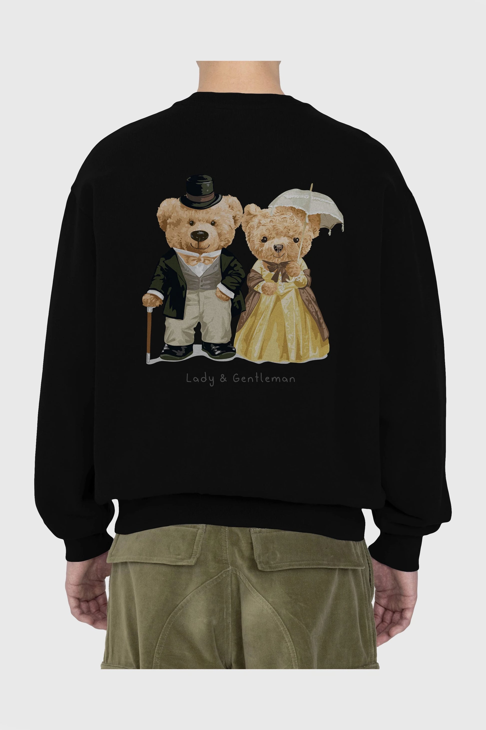 Teddy Bear Couple Arka Baskılı Oversize Sweatshirt Erkek Kadın Unisex