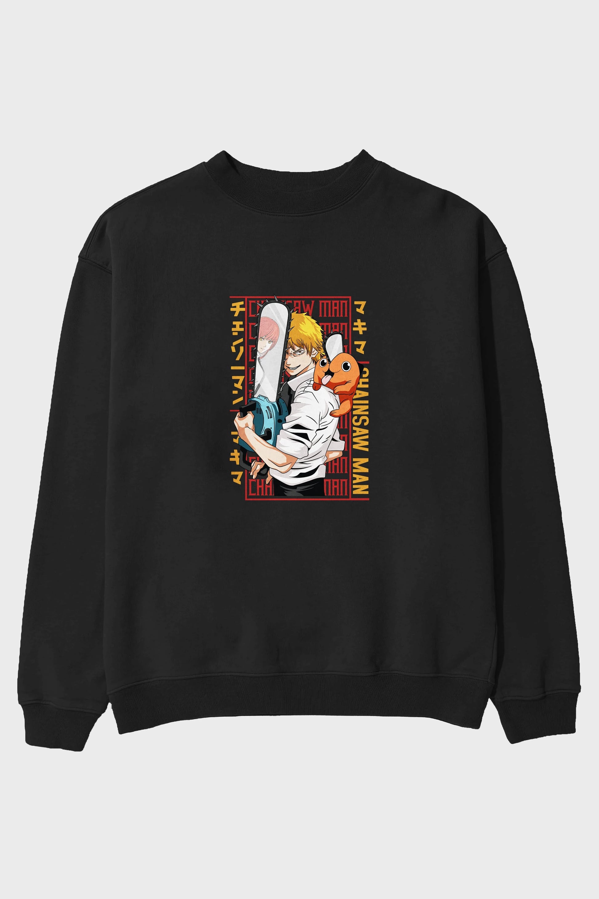 Chainsaw DENJI Anime Ön Baskılı Oversize Sweatshirt Erkek Kadın Unisex