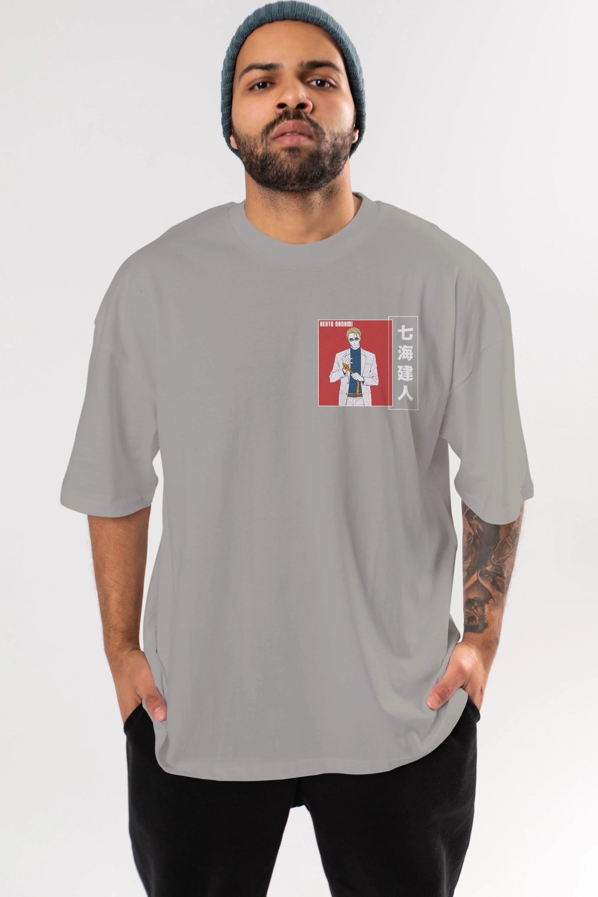 Kento Nanami 1 Ön Sol Baskılı Oversize t-shirt Erkek Kadın Unisex %100 Pamuk Bisiklet Yaka tişort