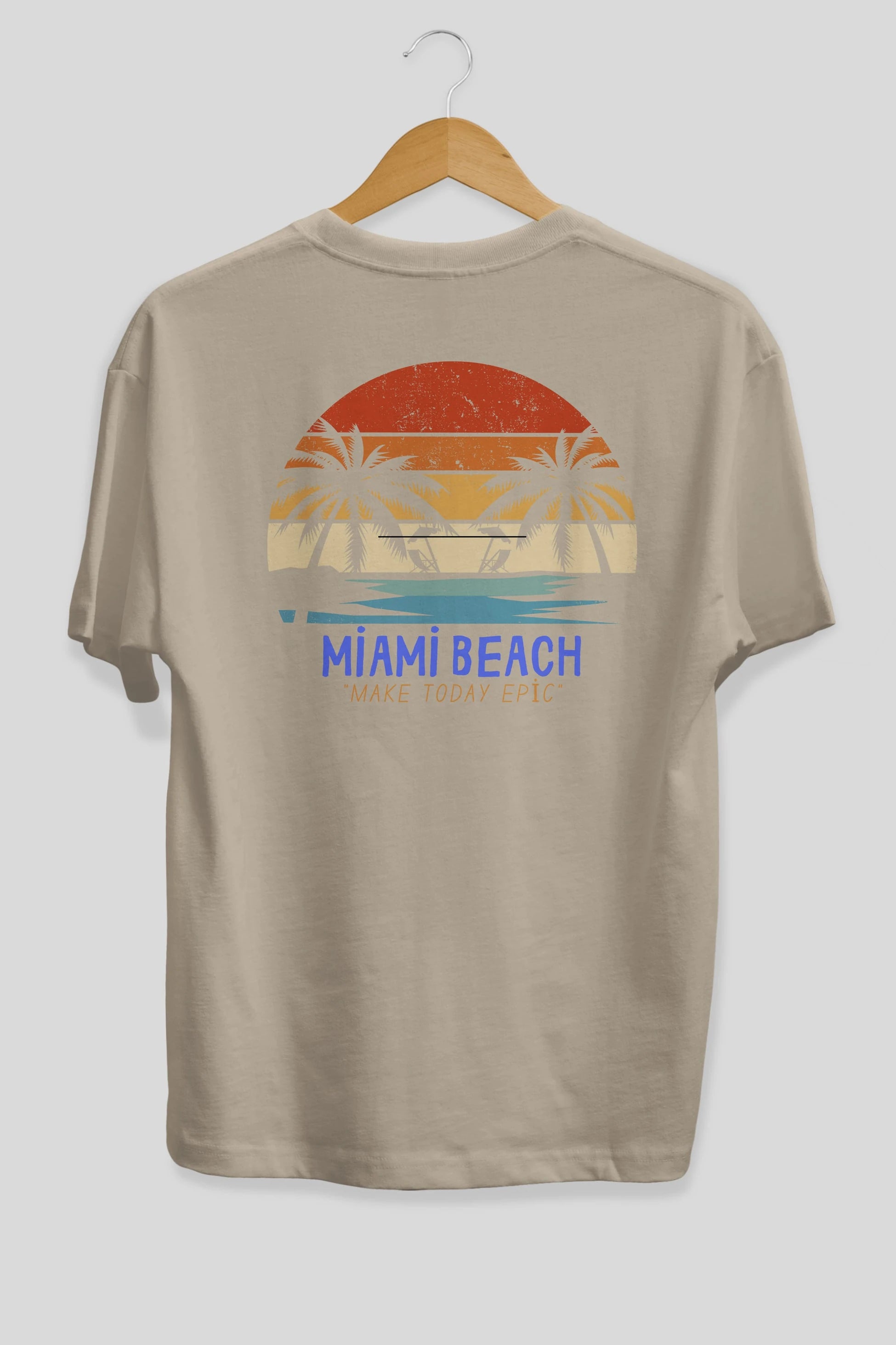 Miami Beach Yazılı Arka Baskılı Oversize t-shirt Erkek Kadın Unisex