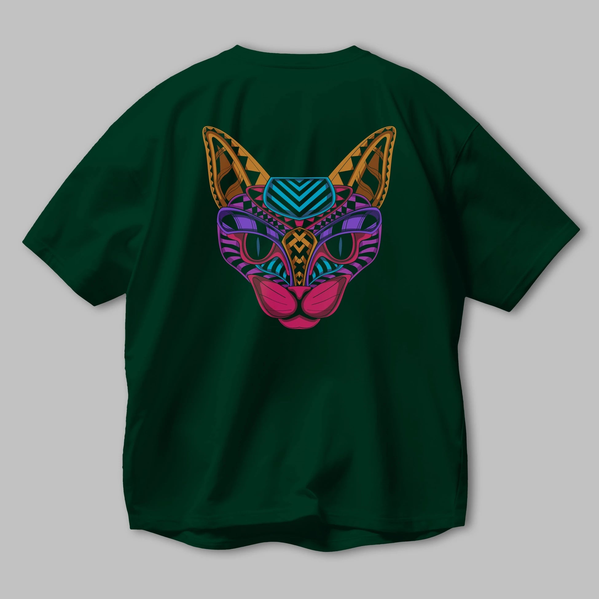 Black Neon Cat Arka Baskılı Oversize t-shirt Erkek Kadın Unisex