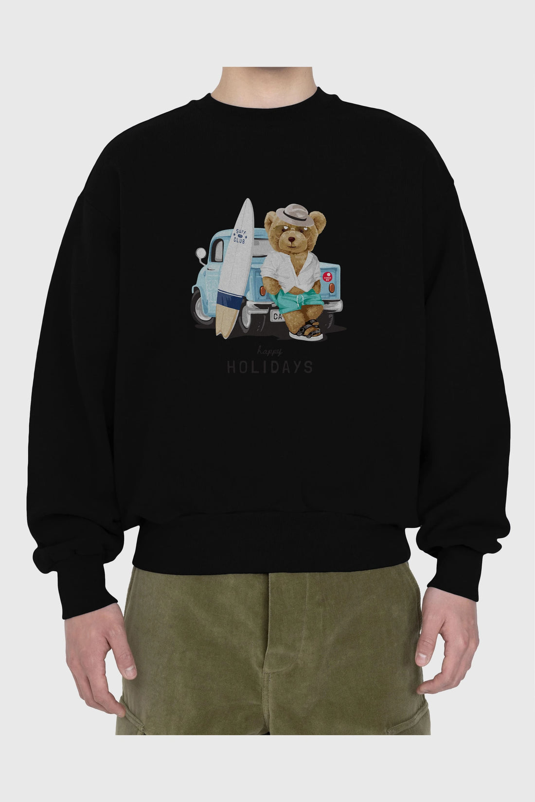 Teddy Bear Surf Club Ön Baskılı Oversize Sweatshirt Erkek Kadın Unisex