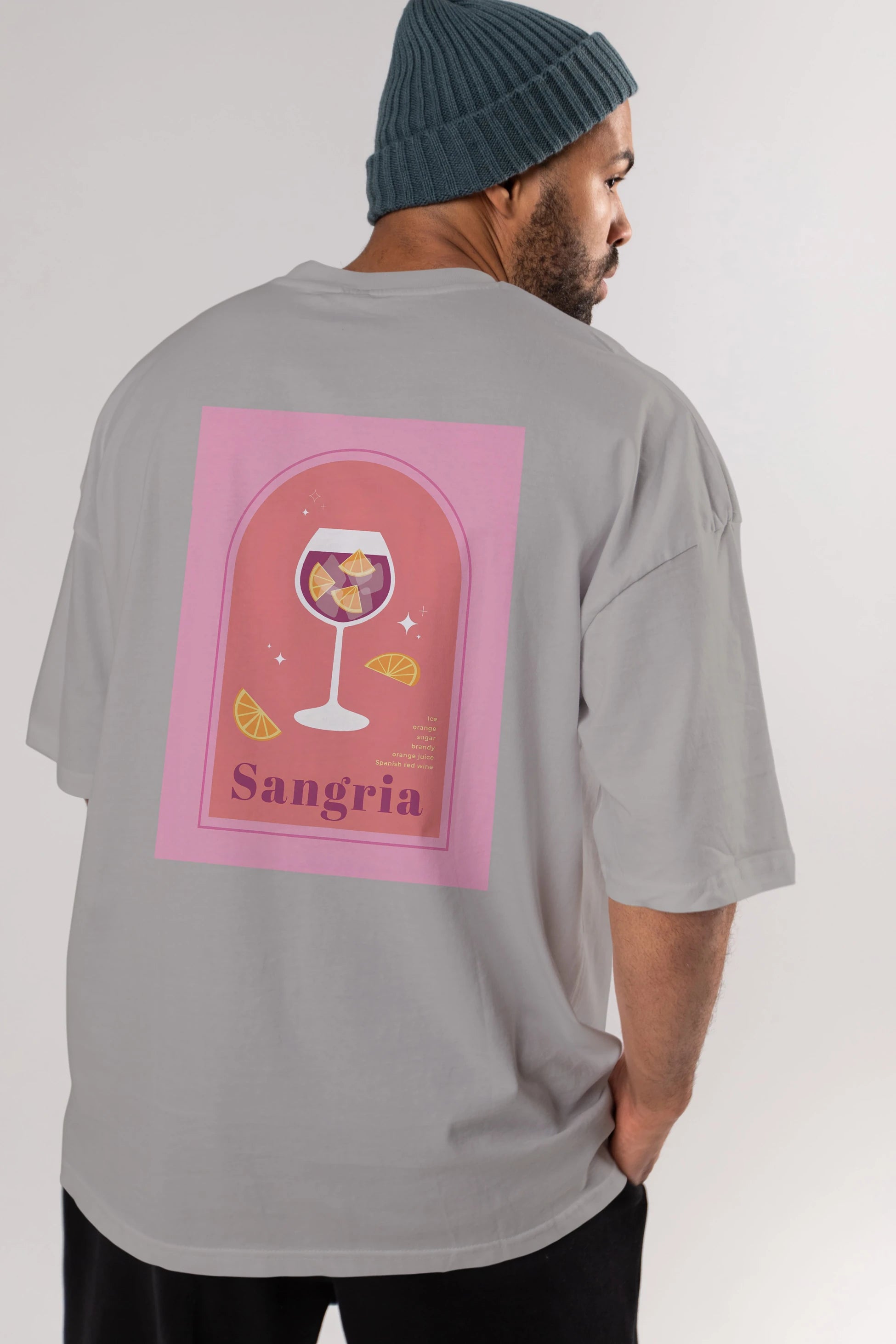 Sangria Arka Baskılı Oversize t-shirt Erkek Kadın Unisex %100 Pamuk Bisiklet Yaka tişort
