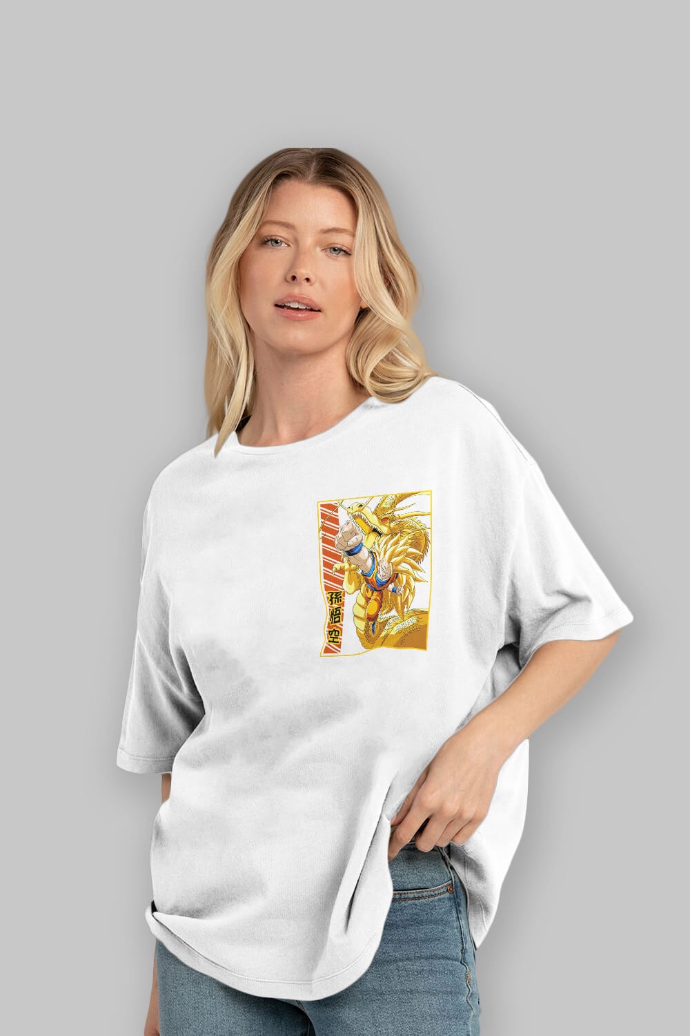 DragonBall Goku Ön Sol Baskılı Oversize t-shirt Erkek Kadın Unisex %100 Pamuk Bisiklet Yaka tişort