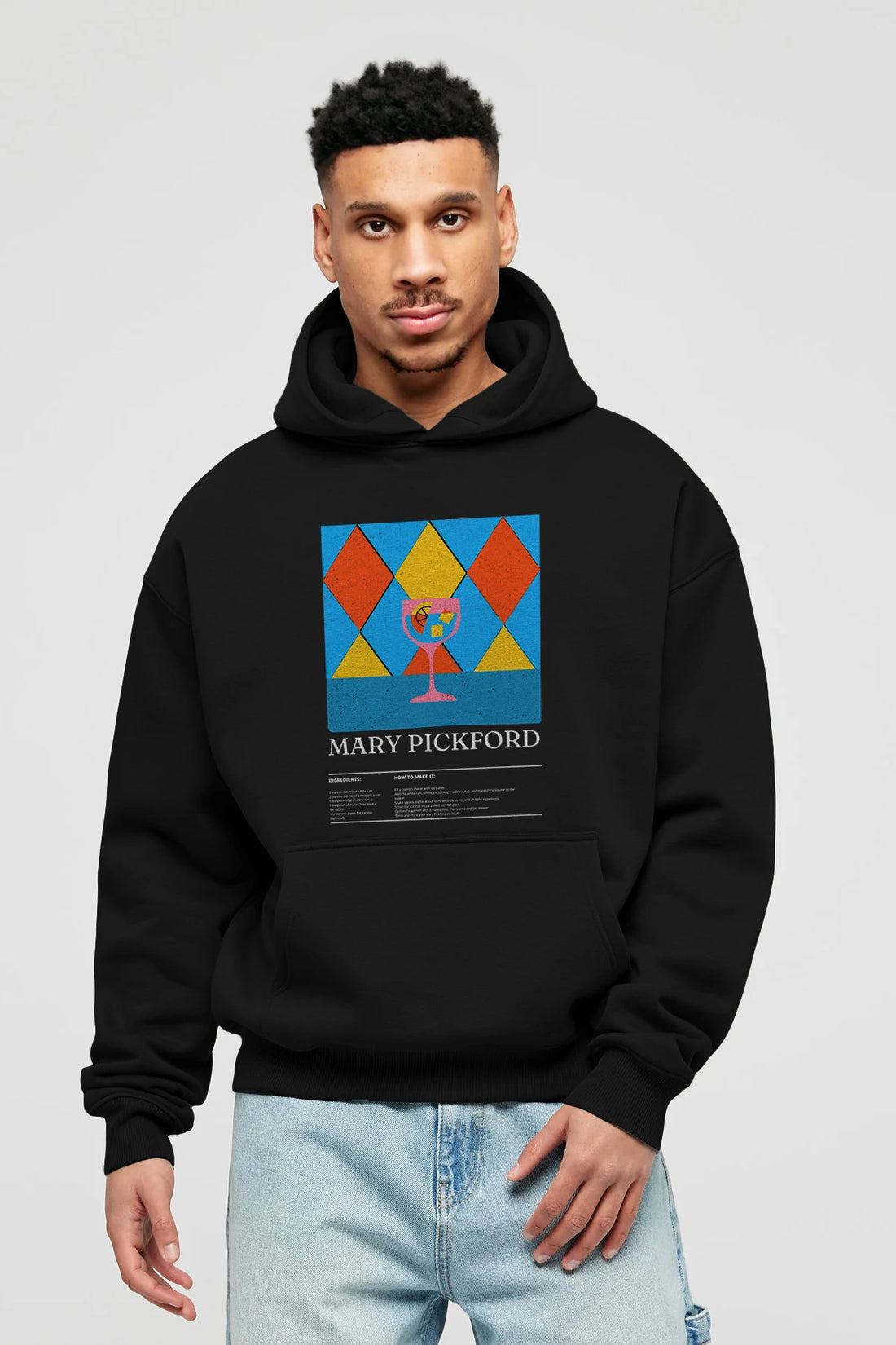 Mary Pickford Kokteyl ön Baskılı Hoodie Oversize Kapüşonlu Sweatshirt Erkek Kadın