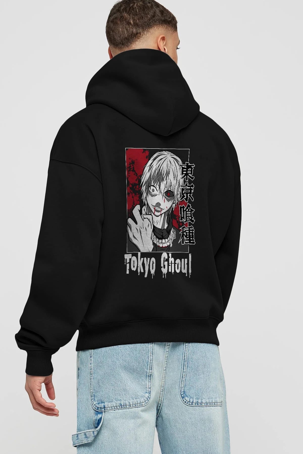 Kaneki Ken TOKYO GHOUL Anime Arka Baskılı Hoodie Oversize Kapüşonlu Sweatshirt Erkek Kadın Unisex