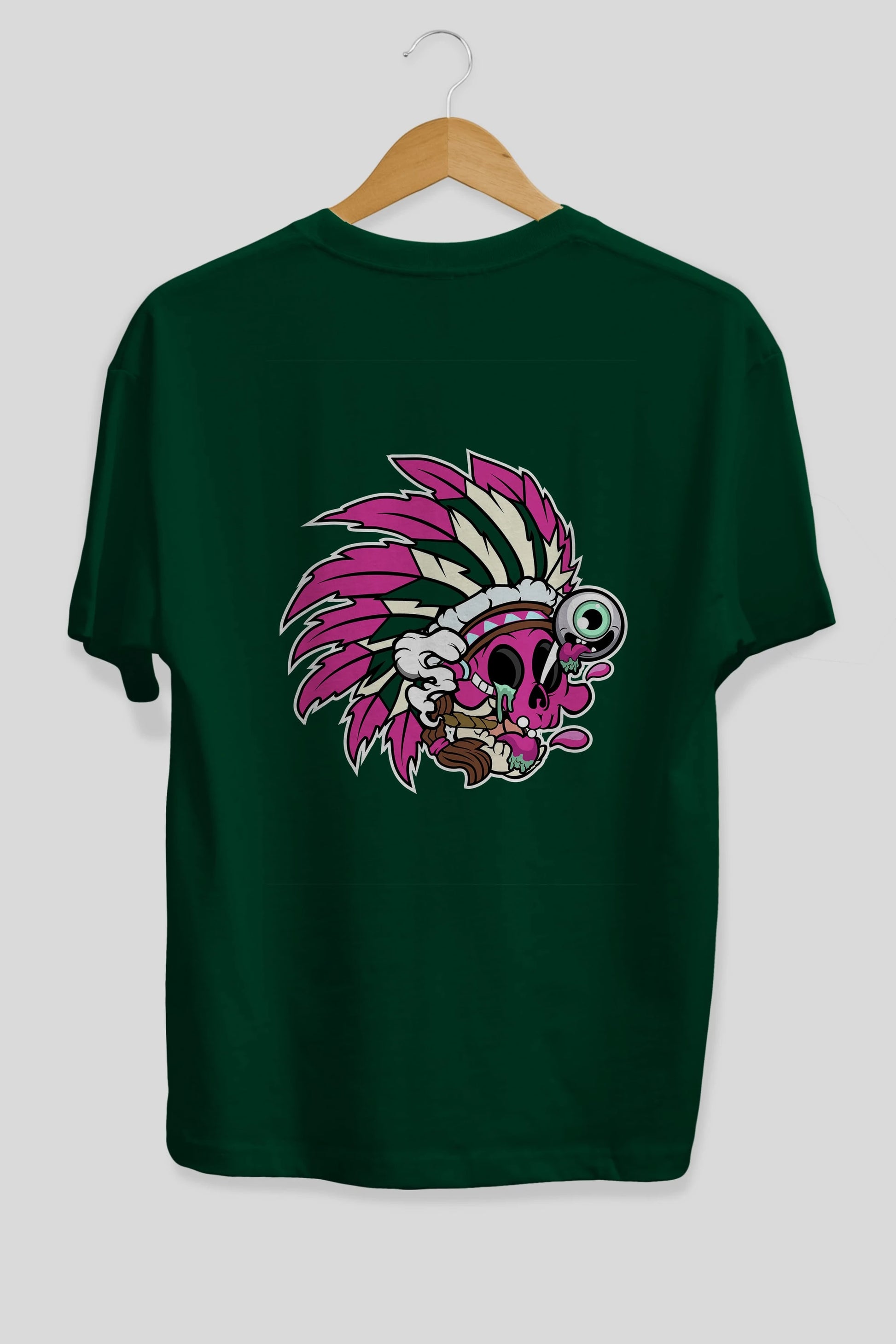 Skull Indian Arka Baskılı Oversize t-shirt Erkek Kadın Unisex %100 Pamuk tişort
