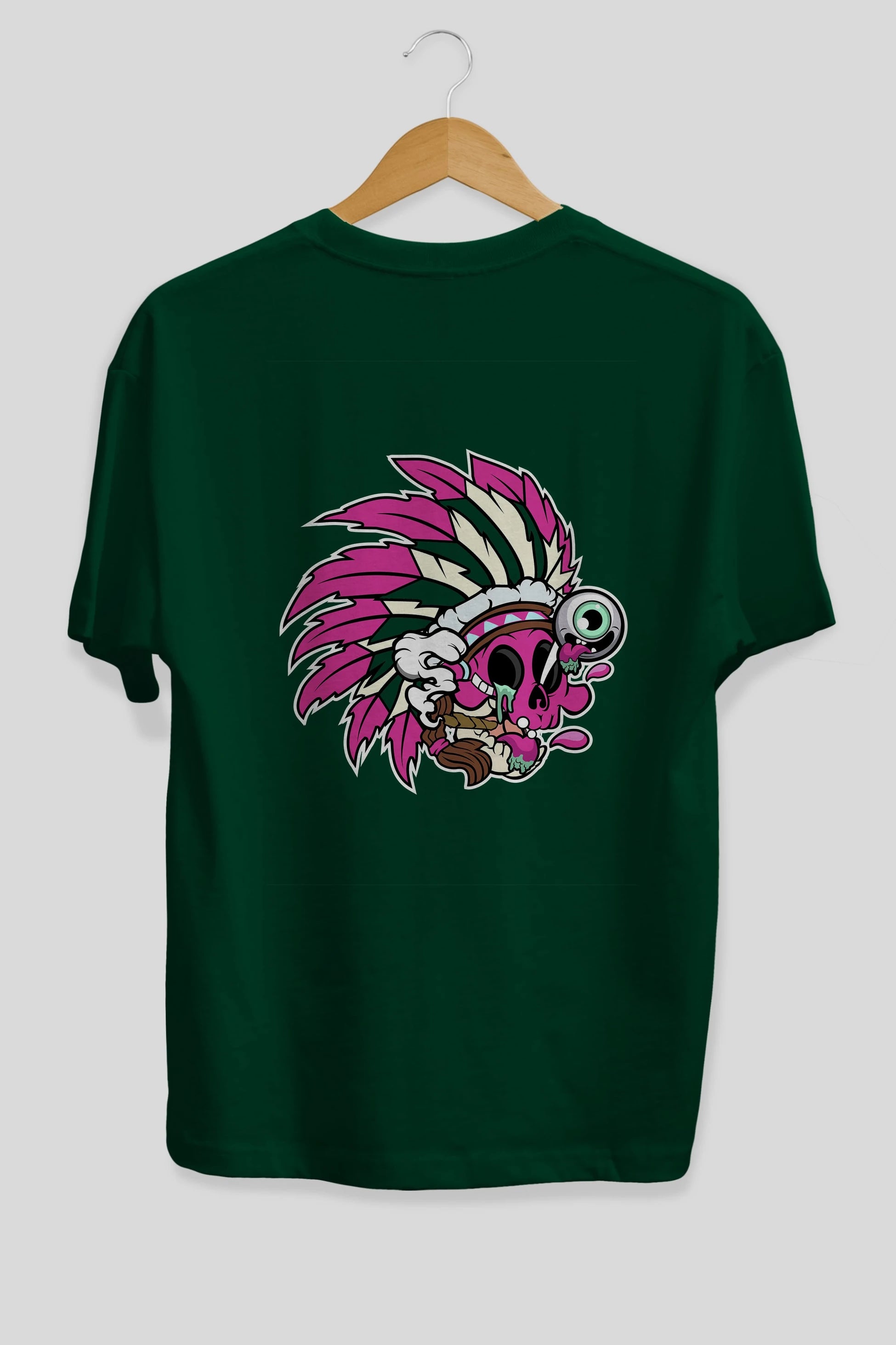 Skull Indian Arka Baskılı Oversize t-shirt Erkek Kadın Unisex %100 Pamuk tişort