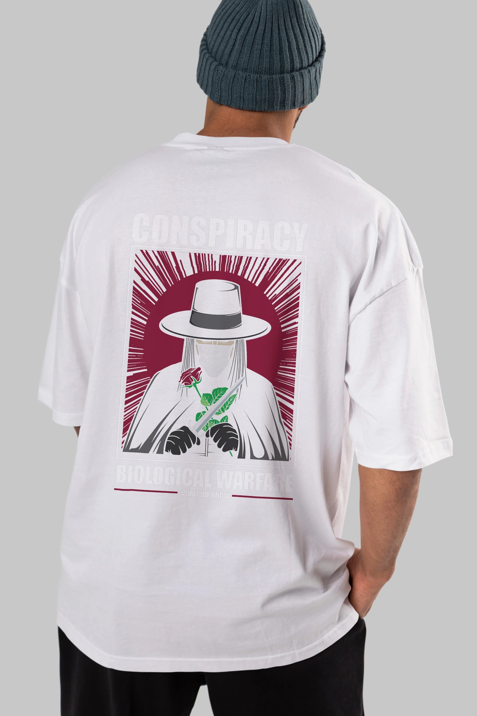 Vendetta Masker Arka Baskılı Oversize t-shirt Erkek Kadın Unisex %100 Pamuk tişort