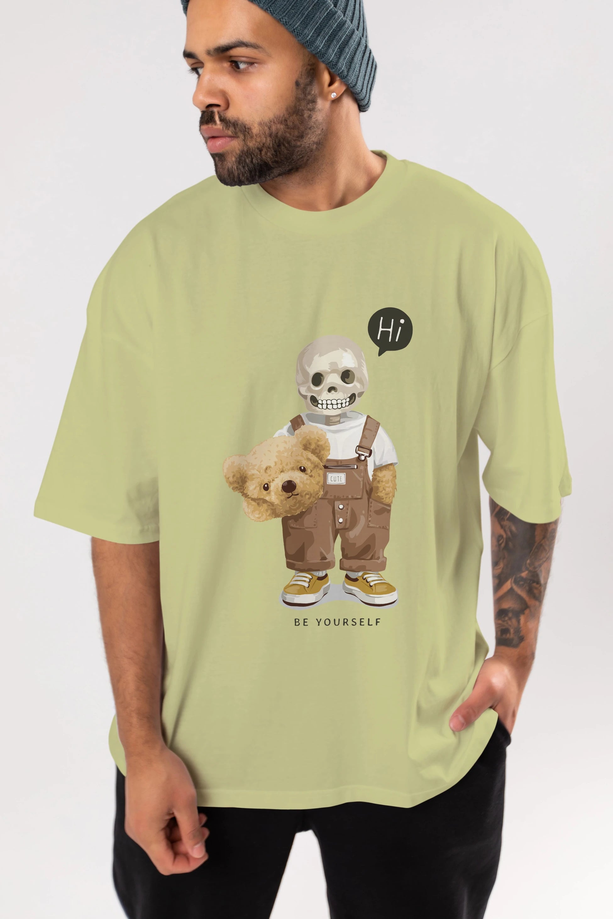 Teddy Bear hi Ön Baskılı Oversize t-shirt Erkek Kadın Unisex %100 Pamuk
