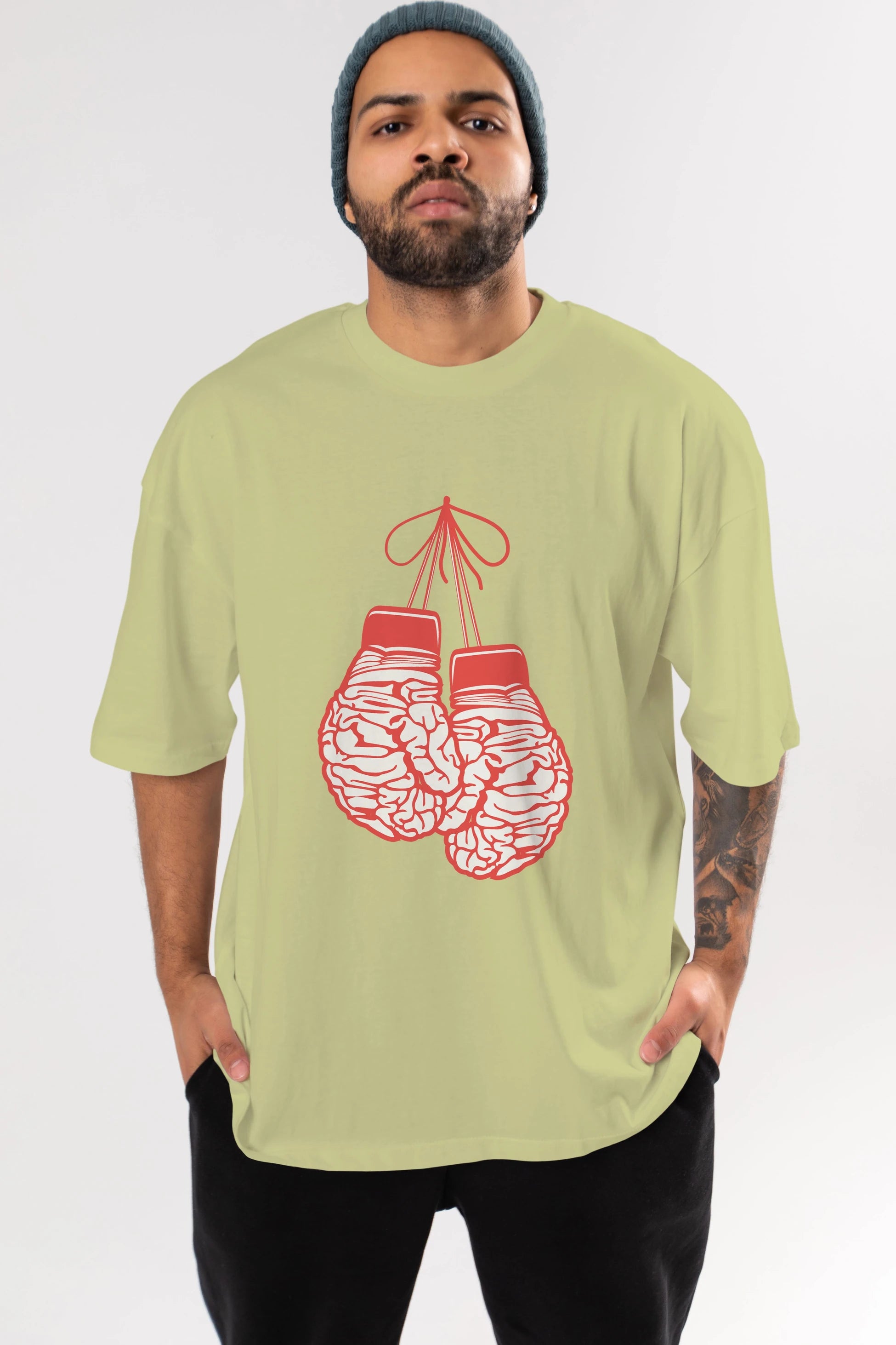 Brain Gloves Ön Baskılı Oversize t-shirt %100 pamuk Erkek Kadın Unisex