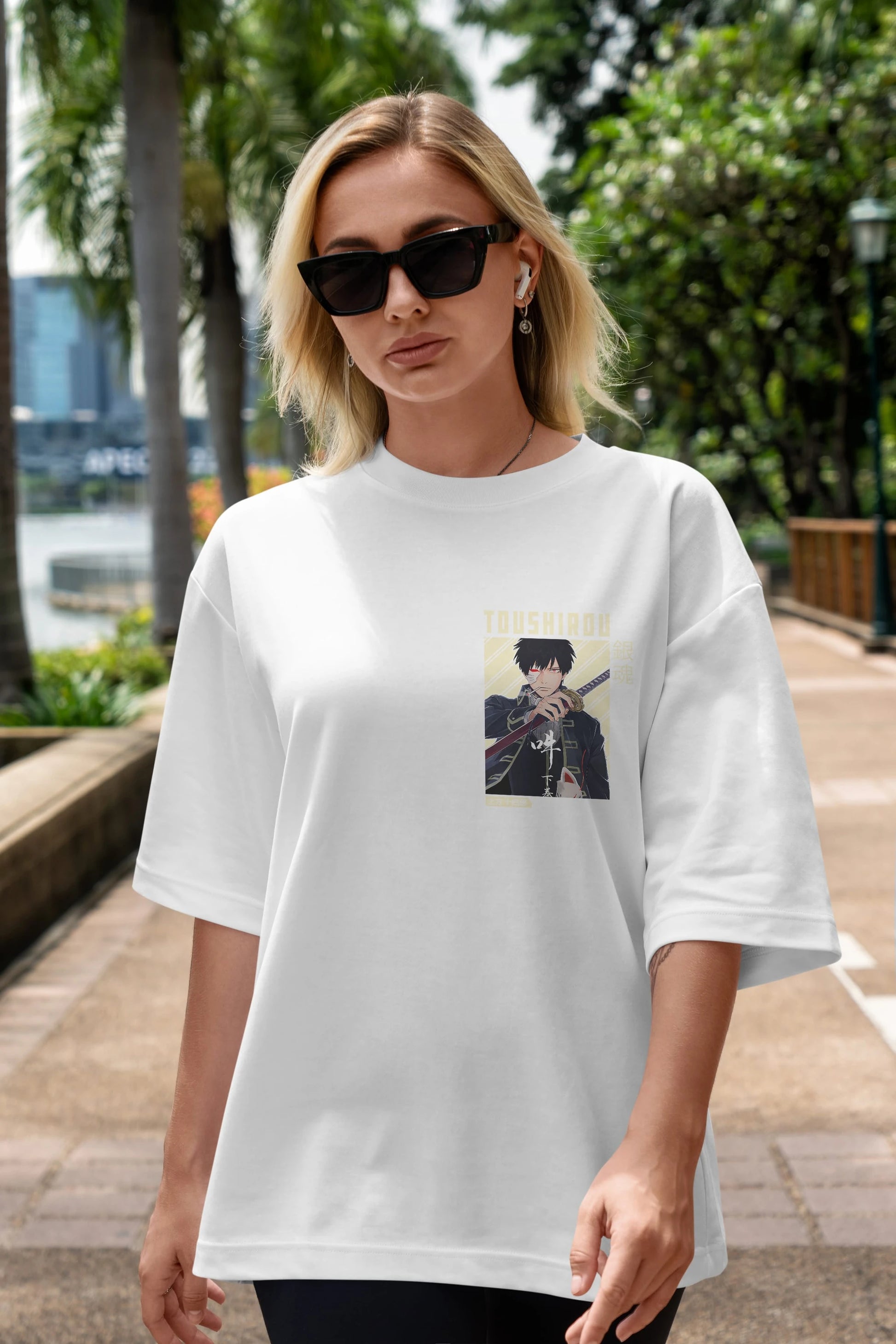 Toushirou Hijikata Ön Sol Baskılı Oversize t-shirt Erkek Kadın Unisex %100 Pamuk Bisiklet Yaka tişort