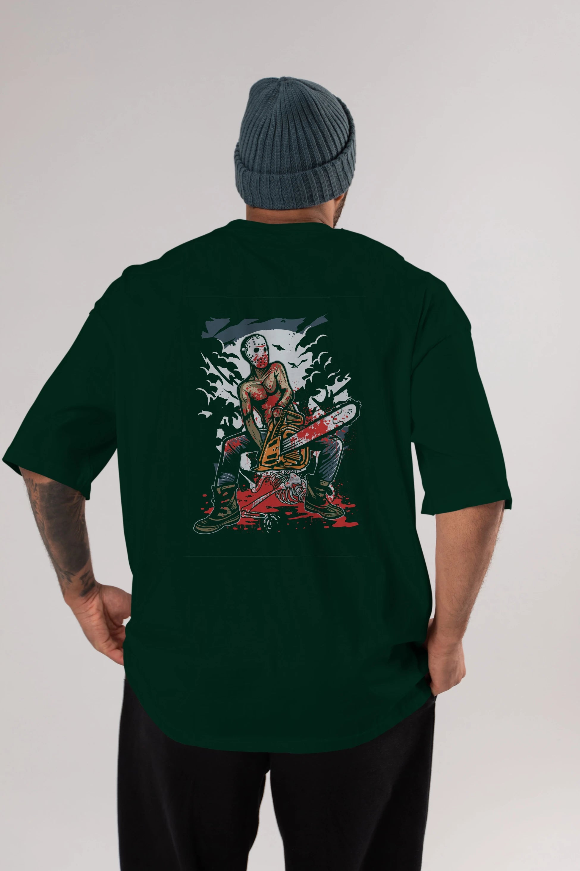 Chainsaw Killer Arka Baskılı Oversize t-shirt Erkek Kadın Unisex %100 Pamuk