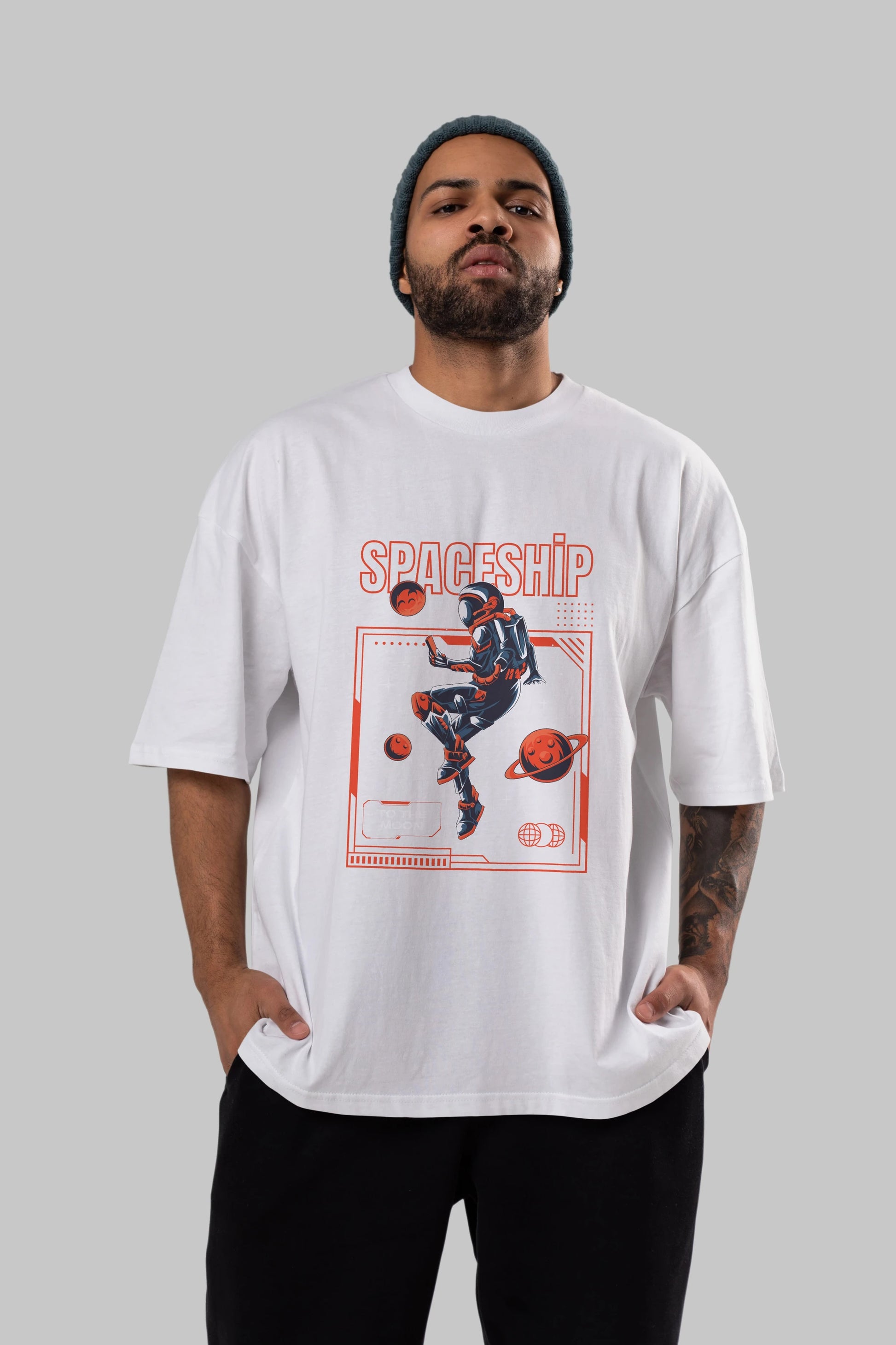 Spaceship Ön Baskılı Oversize t-shirt Erkek Kadın Unisex