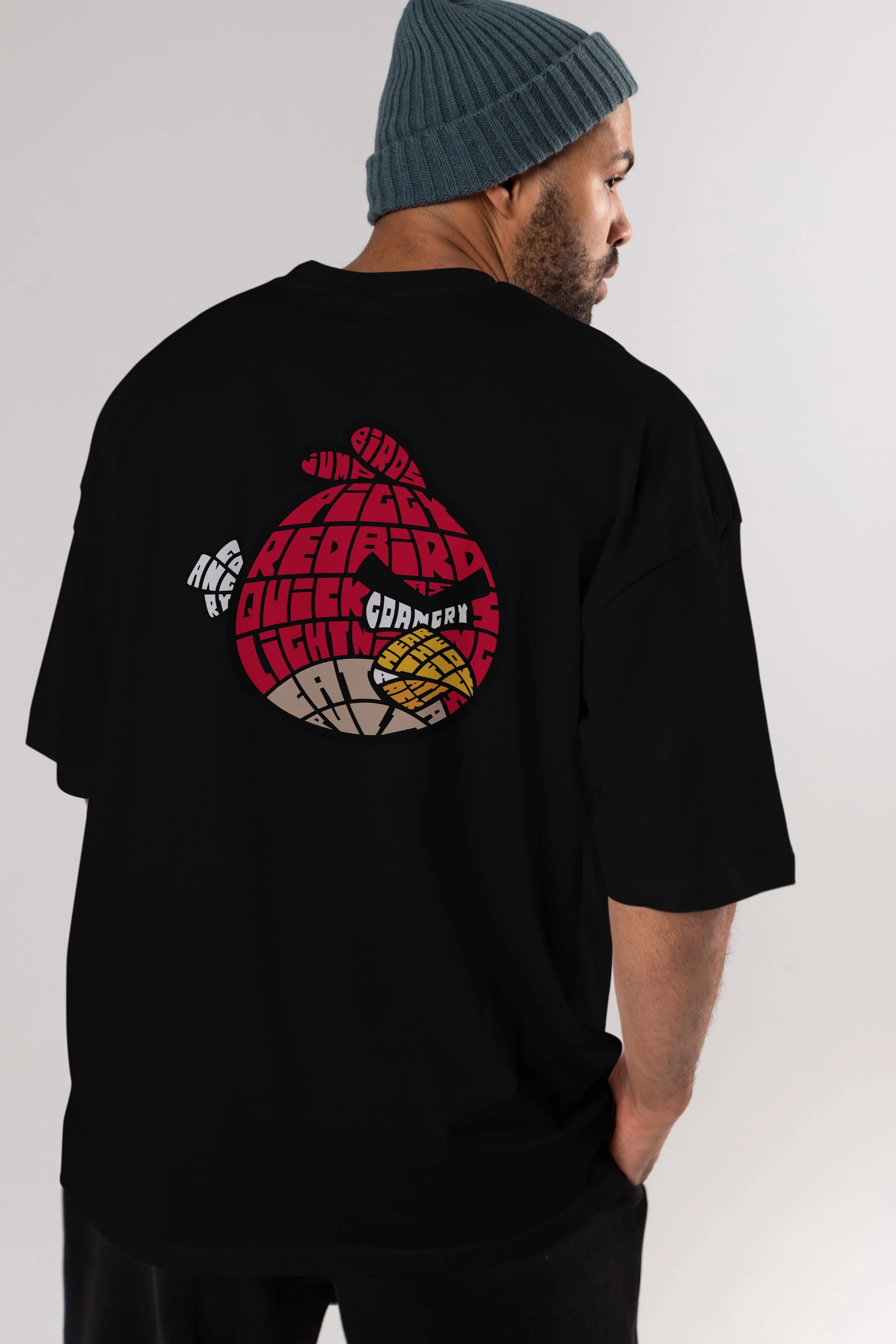 Bird With Anger Arka Baskılı Oversize t-shirt %100 pamuk Erkek Kadın Unisex