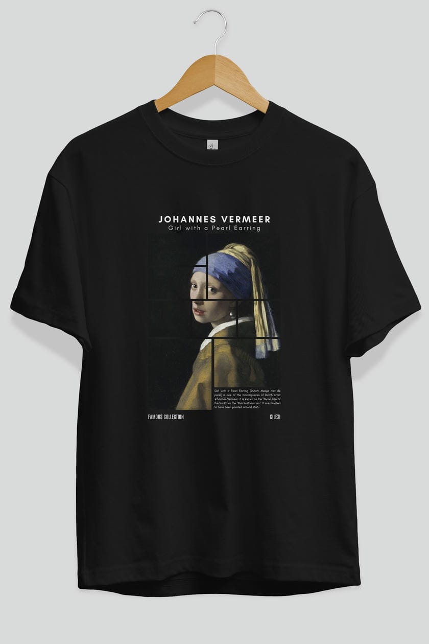 Johannes Vermeer ön Baskılı Oversize t-shirt Erkek Kadın Bisiklet Yaka Pamuk tişort