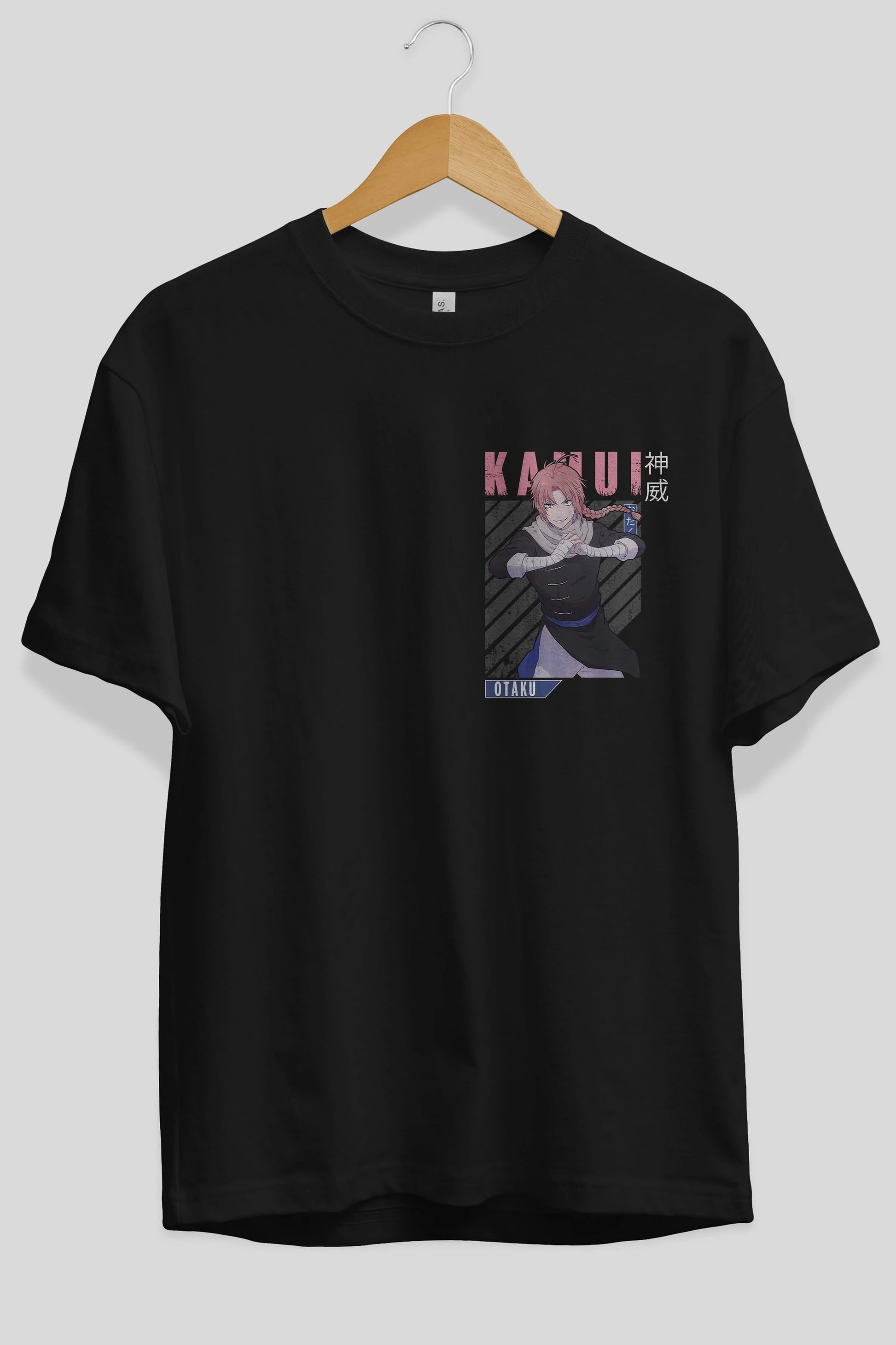 Kamui GINTAMA Ön Sol Baskılı Oversize t-shirt Erkek Kadın Unisex %100 Pamuk Bisiklet Yaka tişort