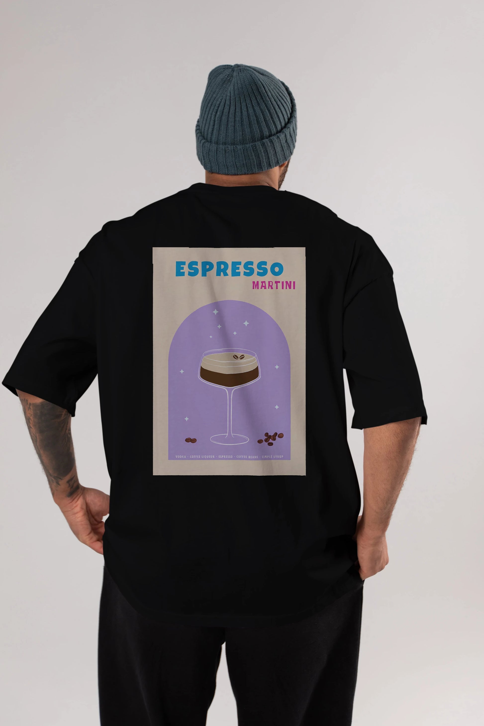 Espresso Martini 5 Arka Baskılı Oversize t-shirt Erkek Kadın Unisex %100 Pamuk Bisiklet Yaka tişort