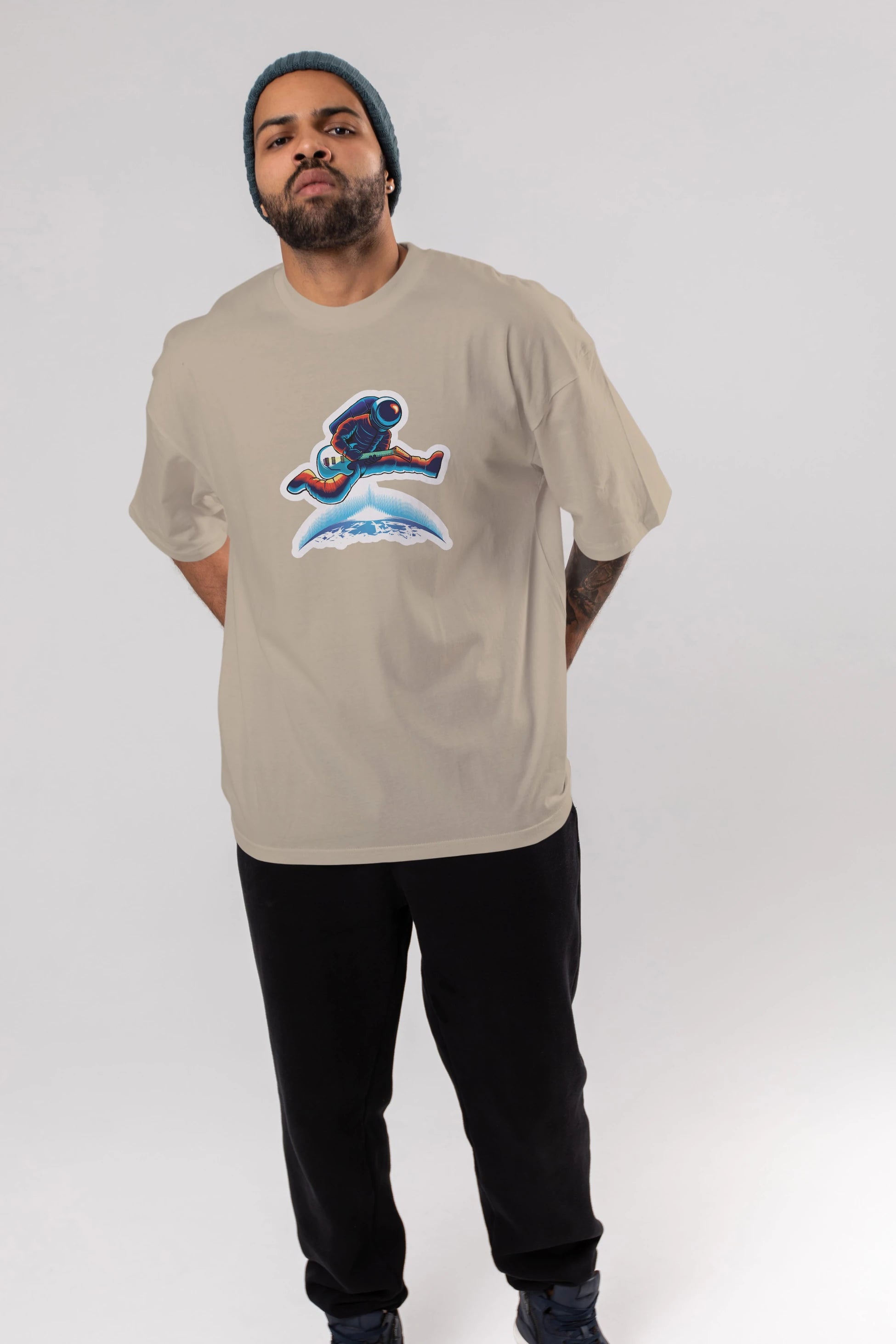 Astroguitar Sticker Ön Baskılı Oversize t-shirt Erkek Kadın Unisex