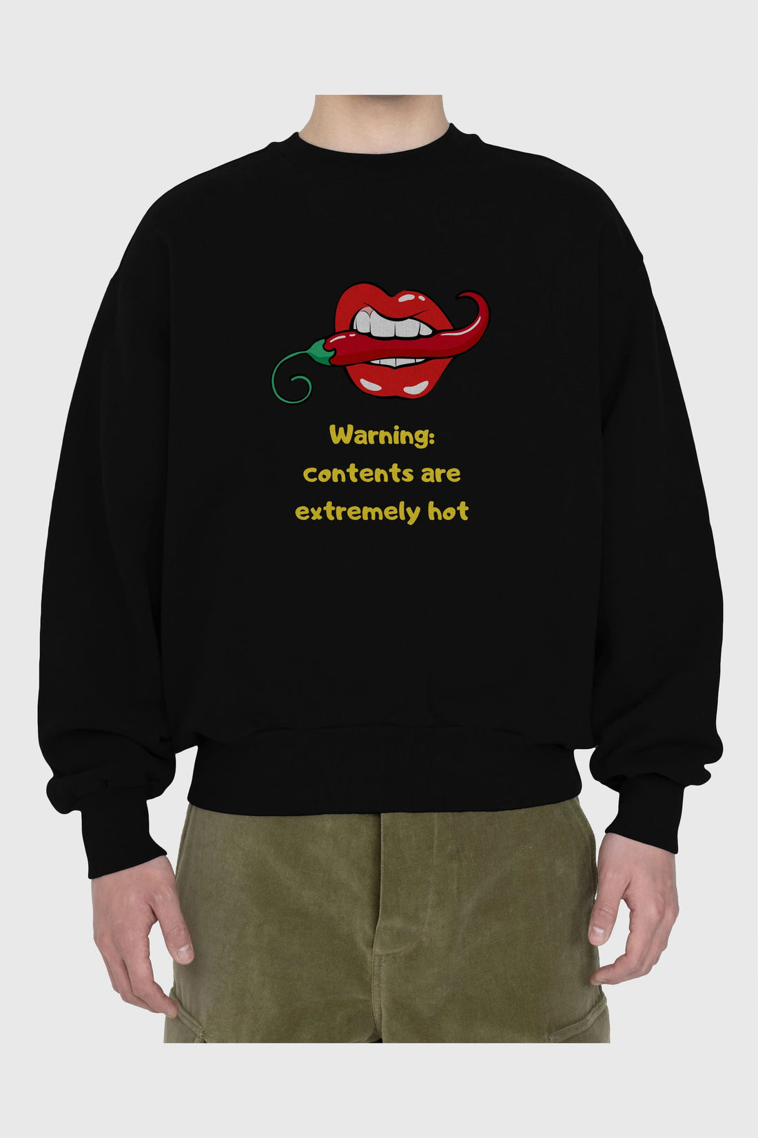 Warning Contents Yazılı Ön Baskılı Oversize Sweatshirt Erkek Kadın Unisex