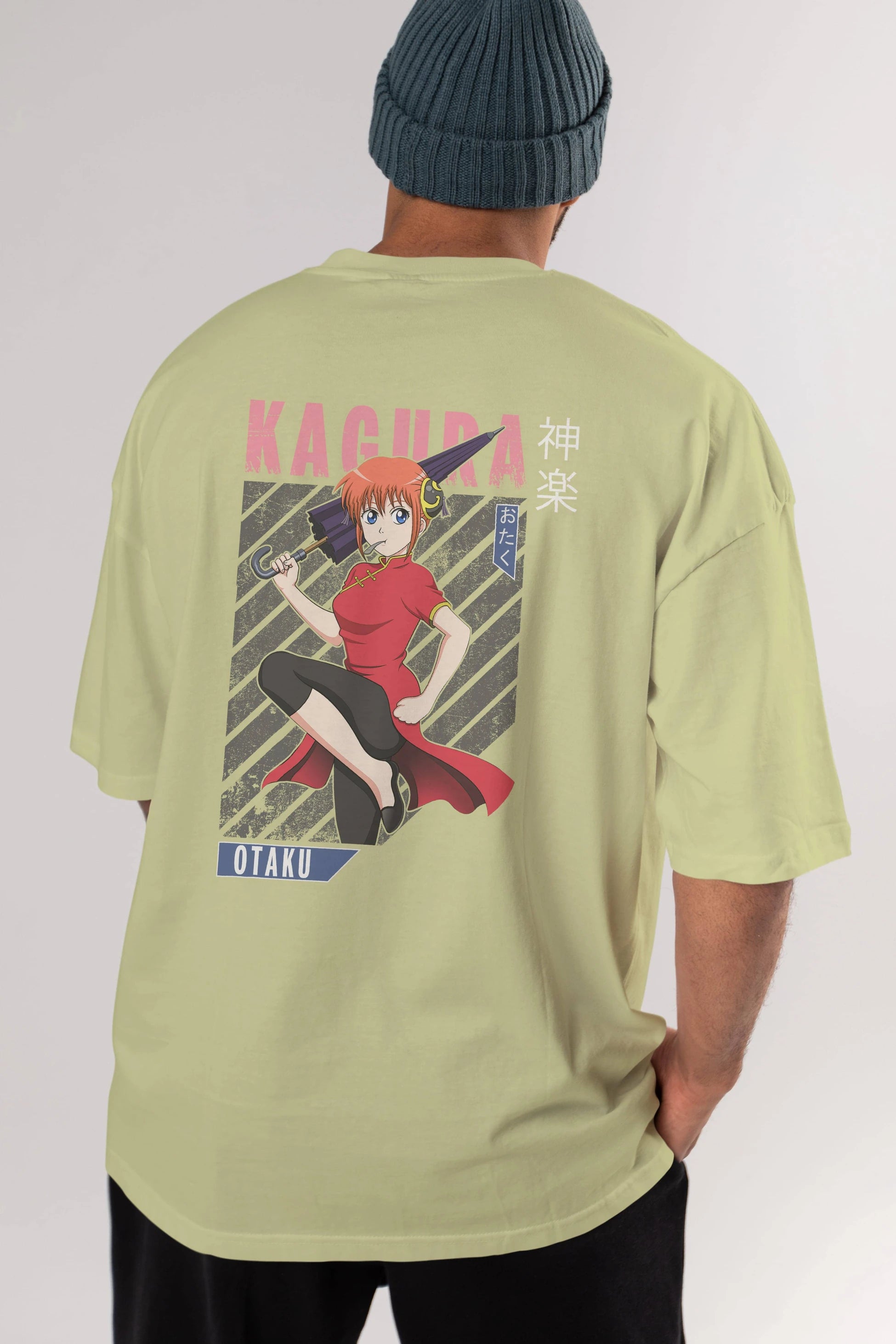 Kagura GINTAMA 1 Anime Arka Baskılı Oversize t-shirt Erkek Kadın Unisex