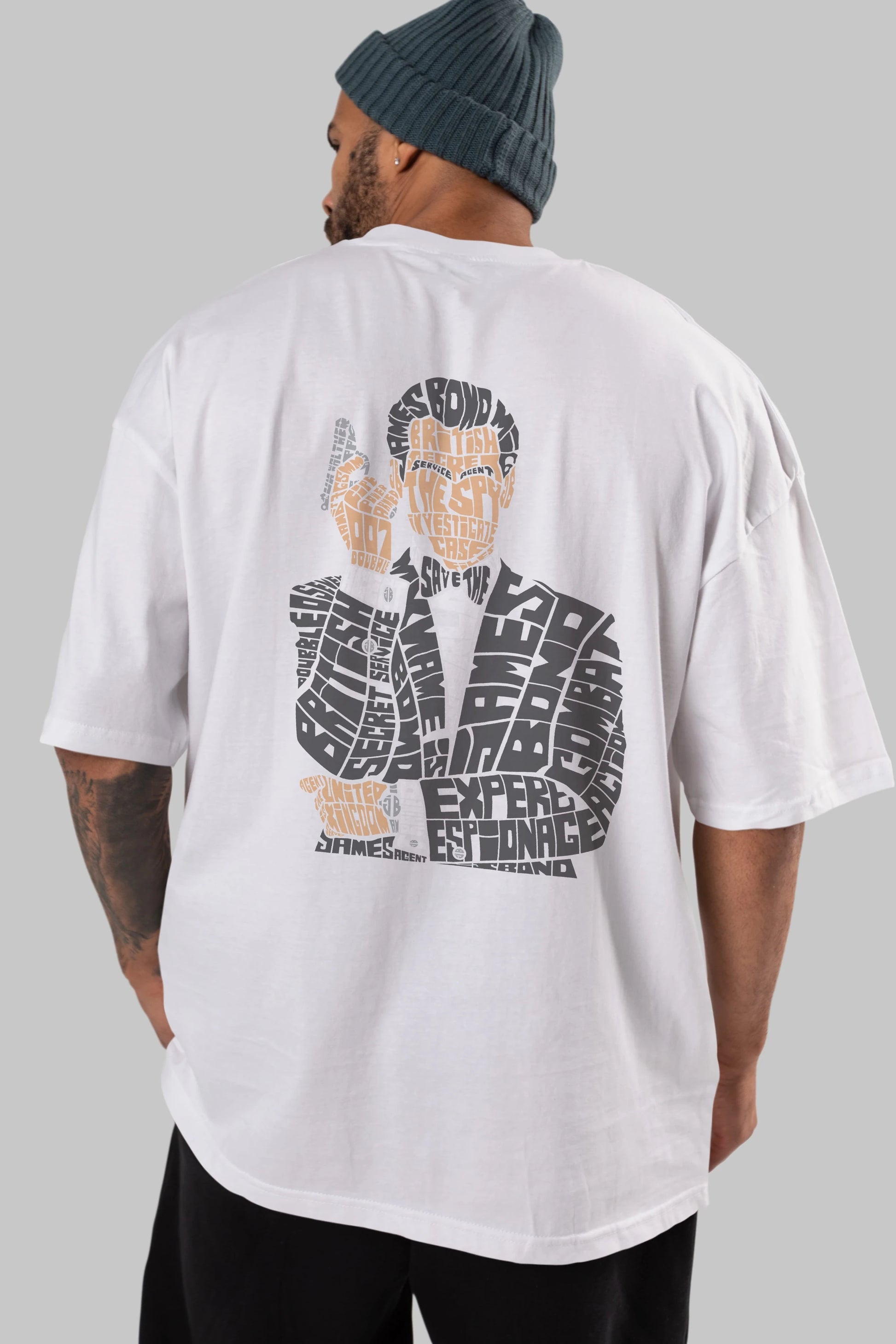 James Bond Arka Baskılı Oversize t-shirt %100 pamuk Erkek Kadın Unisex