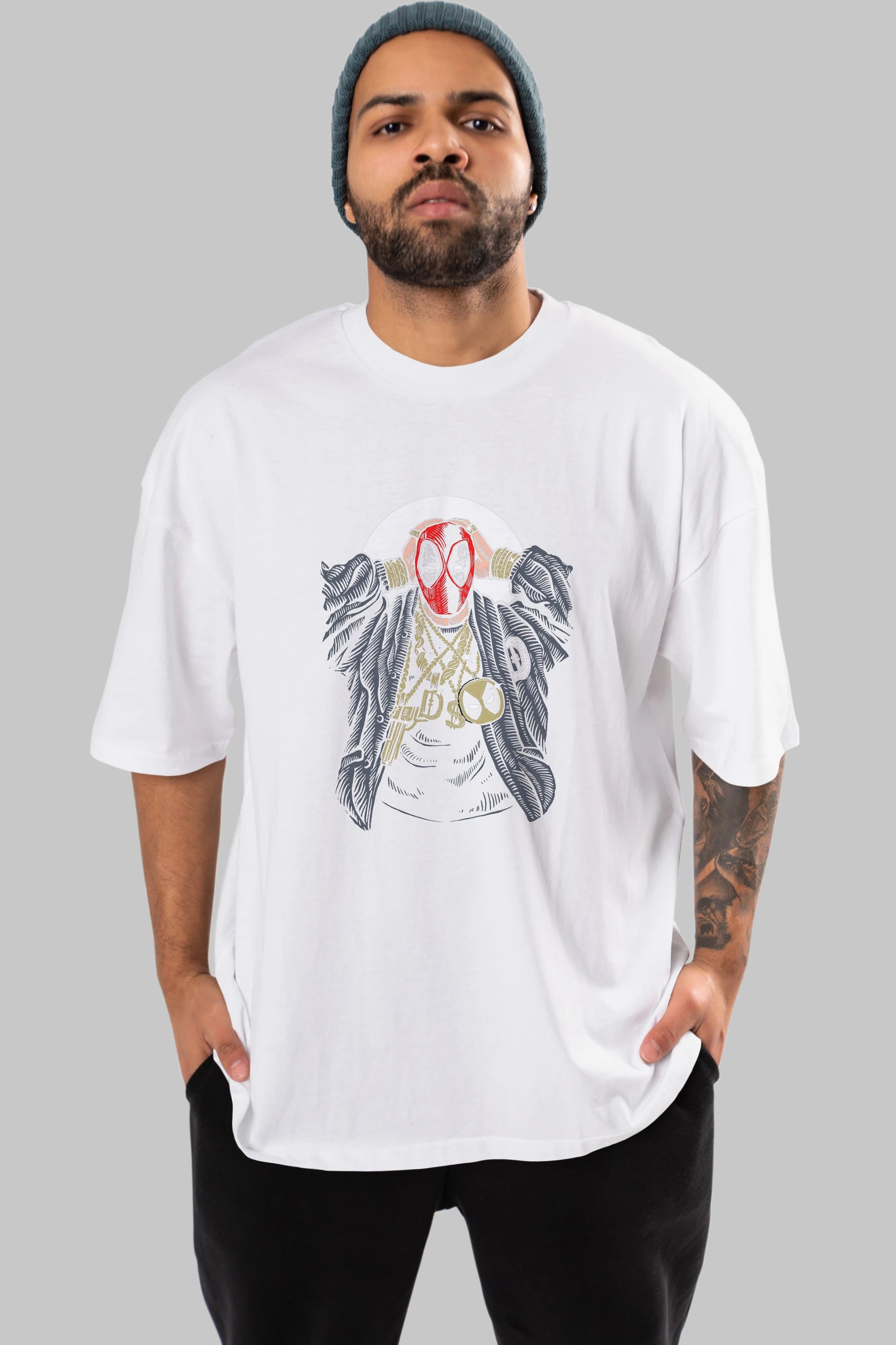 Deadpool Gangsta Ön Baskılı Oversize t-shirt Erkek Kadın Unisex %100 Pamuk tişort