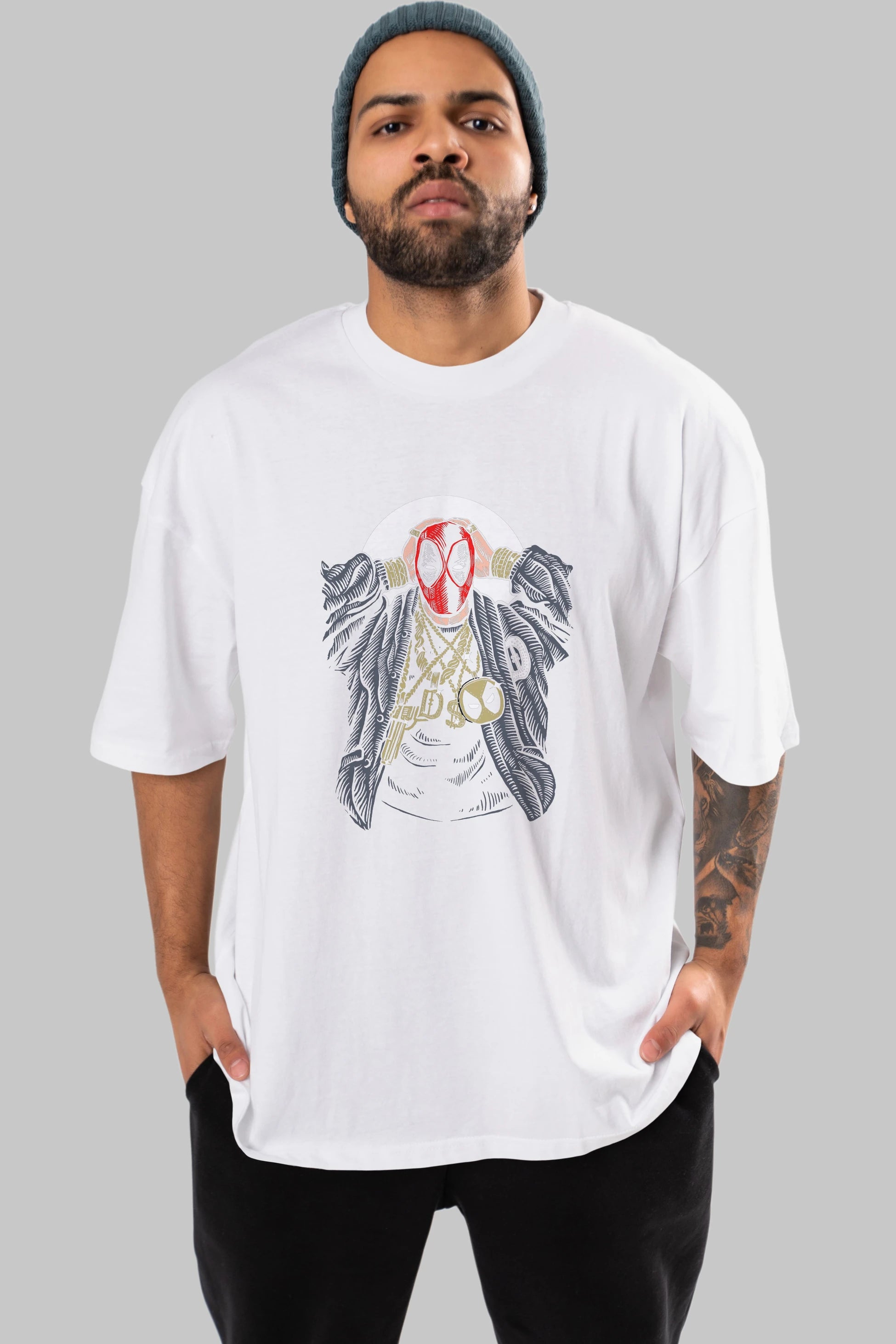 Deadpool Gangsta Ön Baskılı Oversize t-shirt Erkek Kadın Unisex %100 Pamuk tişort