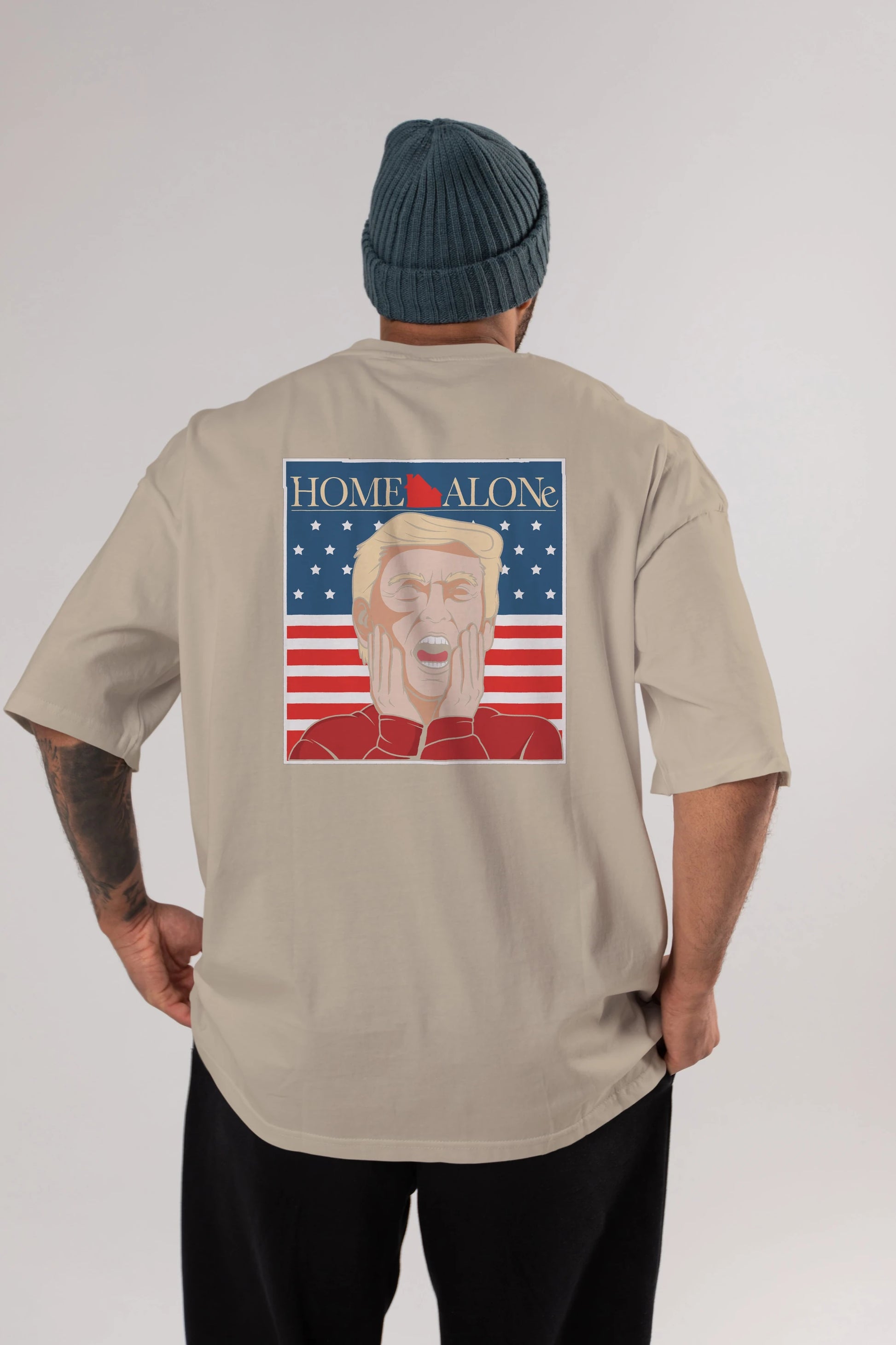 Home Alone Trump Arka Baskılı Oversize t-shirt Erkek Kadın Unisex %100 Pamuk tişort