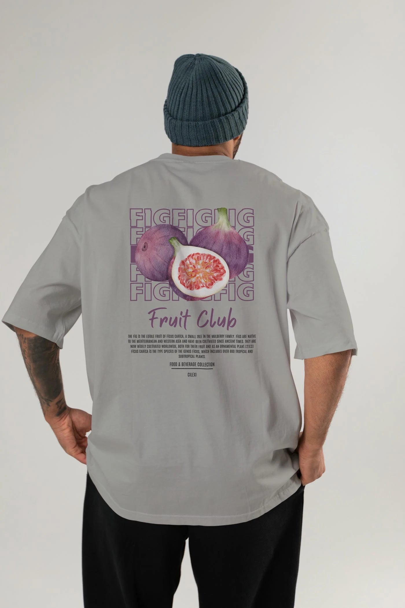 Fig Arka Baskılı Oversize t-shirt Erkek Kadın Pamuk Bisiklet Yaka tişort