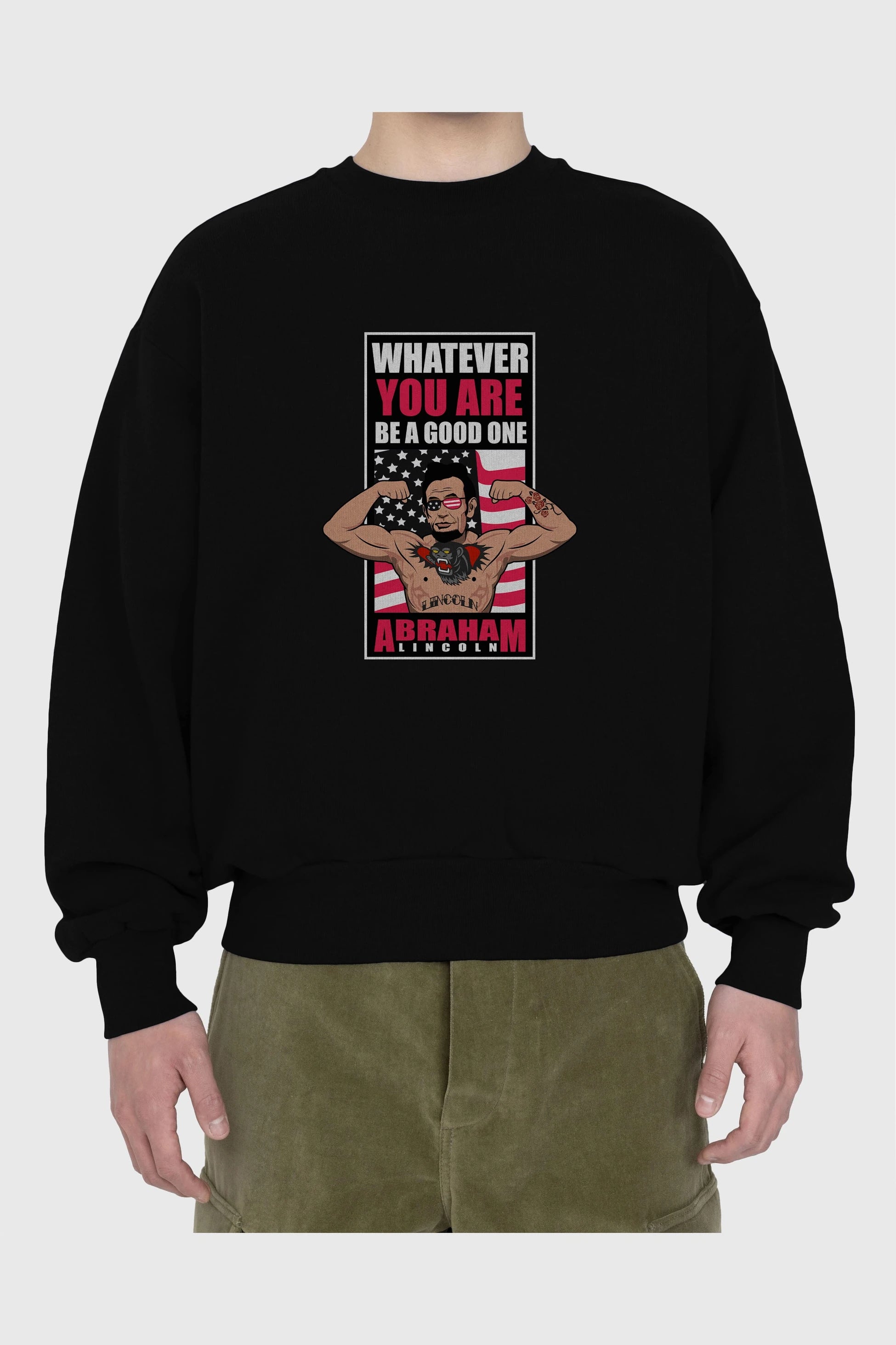 Lincoln Fighter Ön Baskılı Oversize Sweatshirt Erkek Kadın Unisex