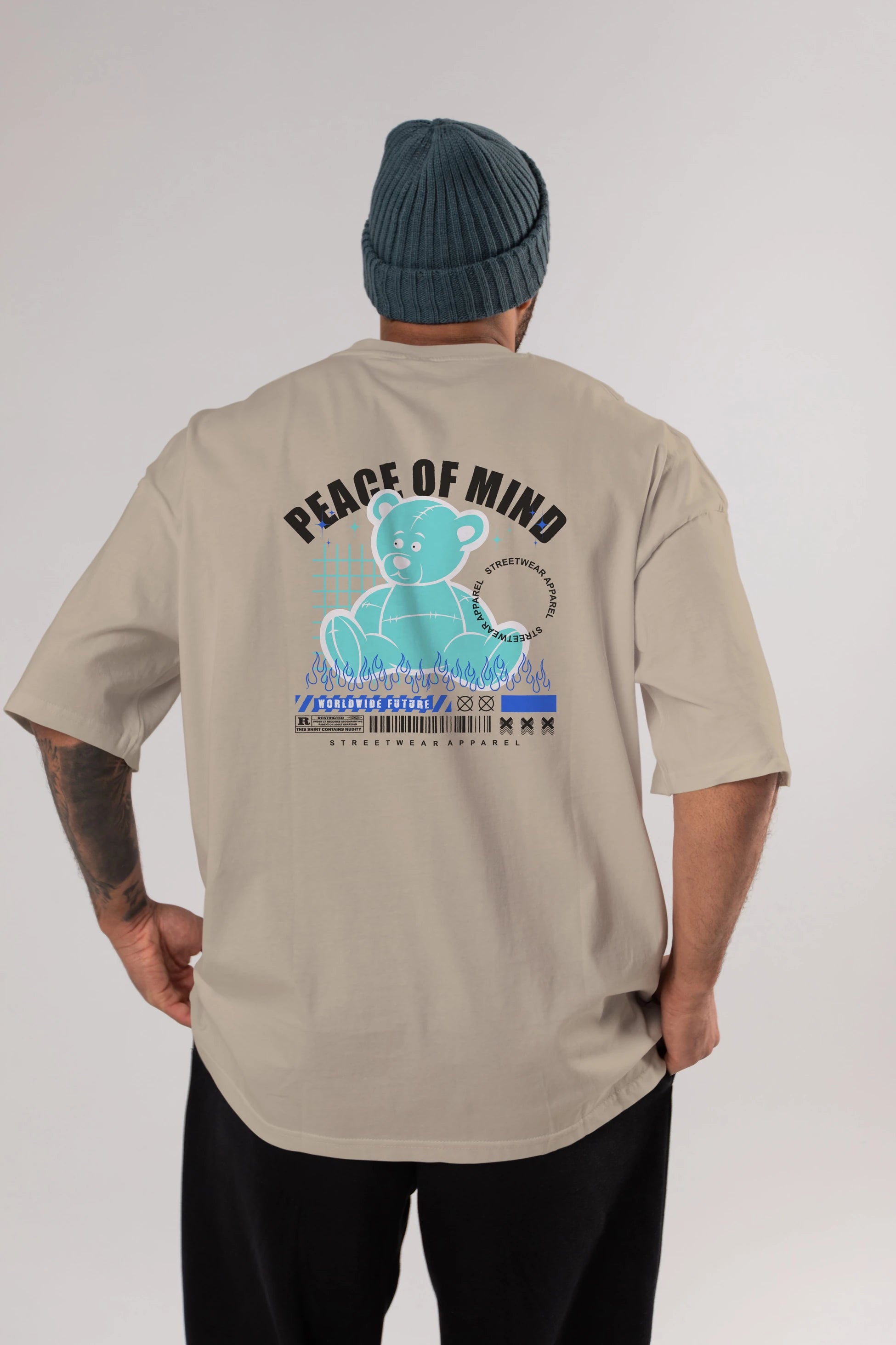 Teddy Bear Peace of Mind Arka Baskılı Oversize t-shirt Erkek Kadın Unisex