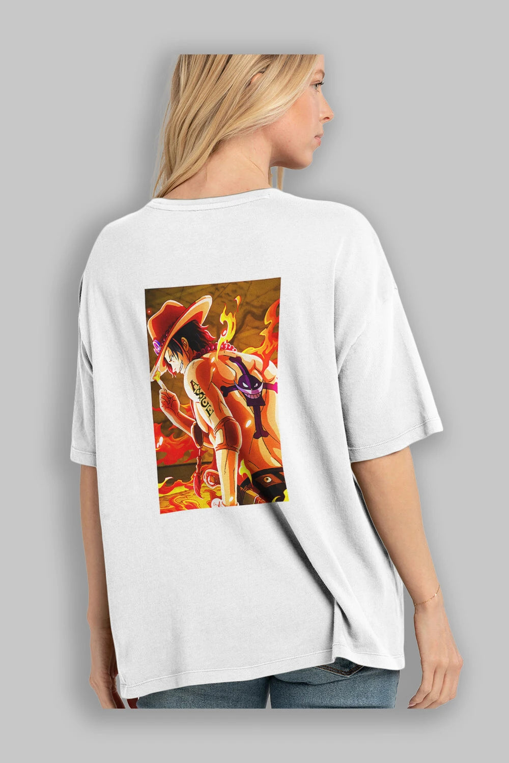 Portgas D. Ace Anime Arka Baskılı Oversize t-shirt Erkek Kadın Unisex %100 pamuk tişort