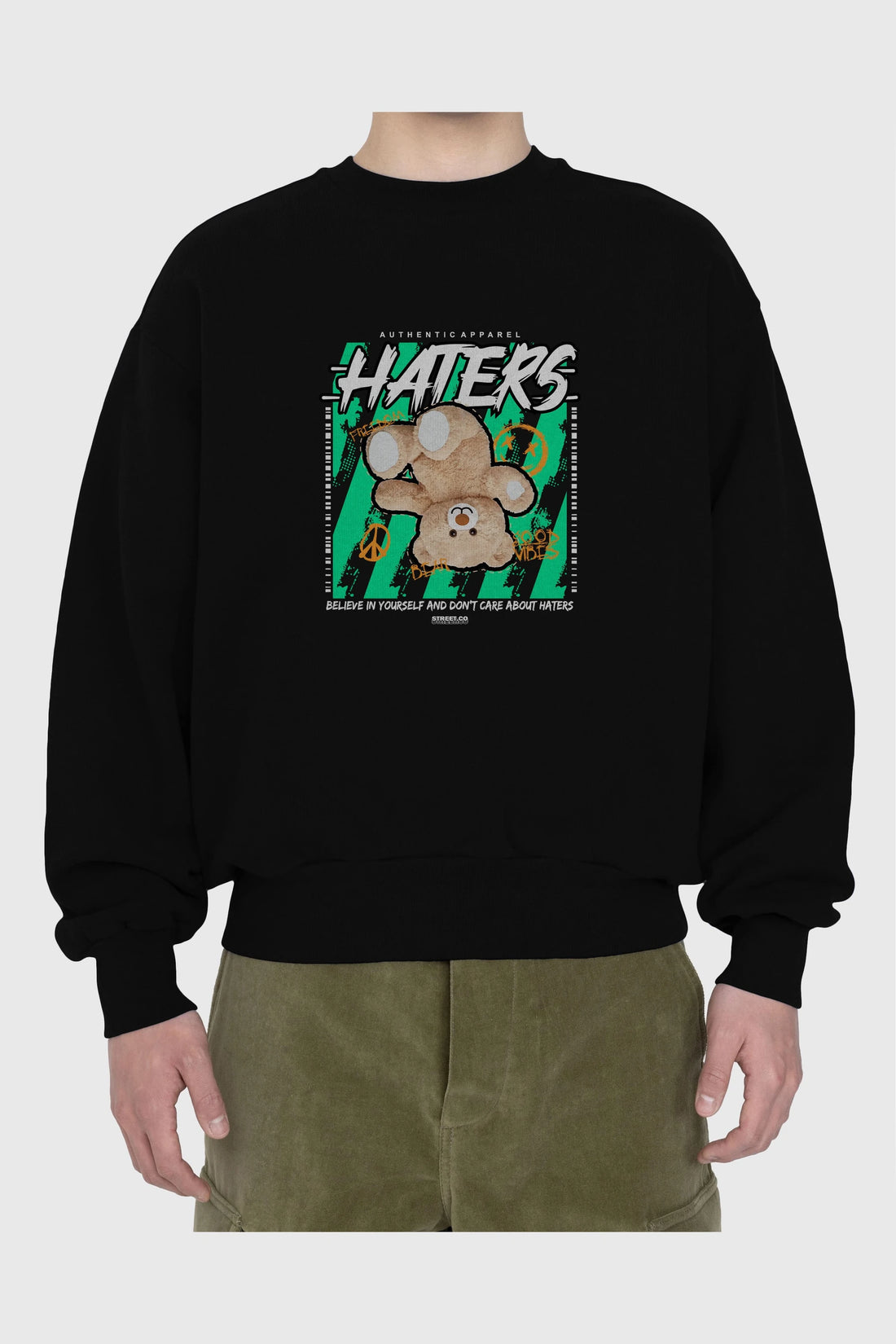 Haters Bear Ön Baskılı Oversize Sweatshirt Erkek Kadın Unisex