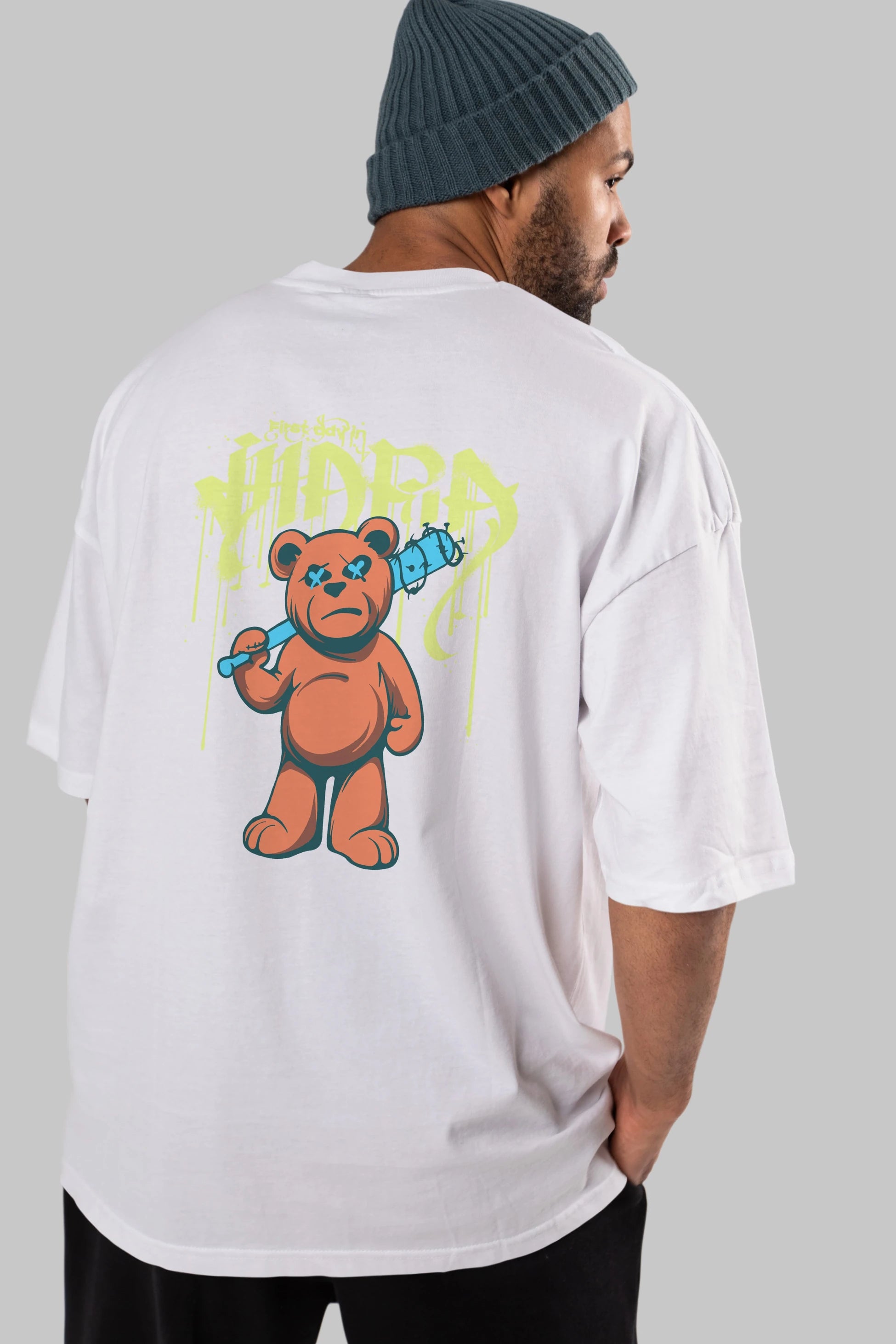 Hidra Bear Arka Baskılı Oversize t-shirt Erkek Kadın Unisex