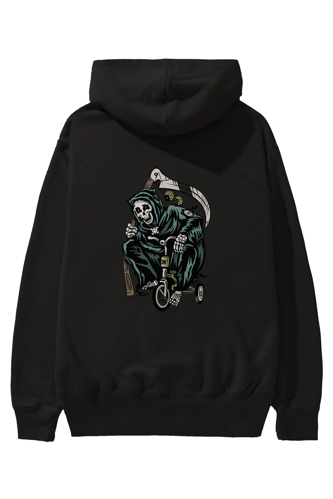 Grim Reaper Bicycle Arka Baskılı Hoodie Oversize Kapüşonlu Sweatshirt Erkek Kadın Unisex