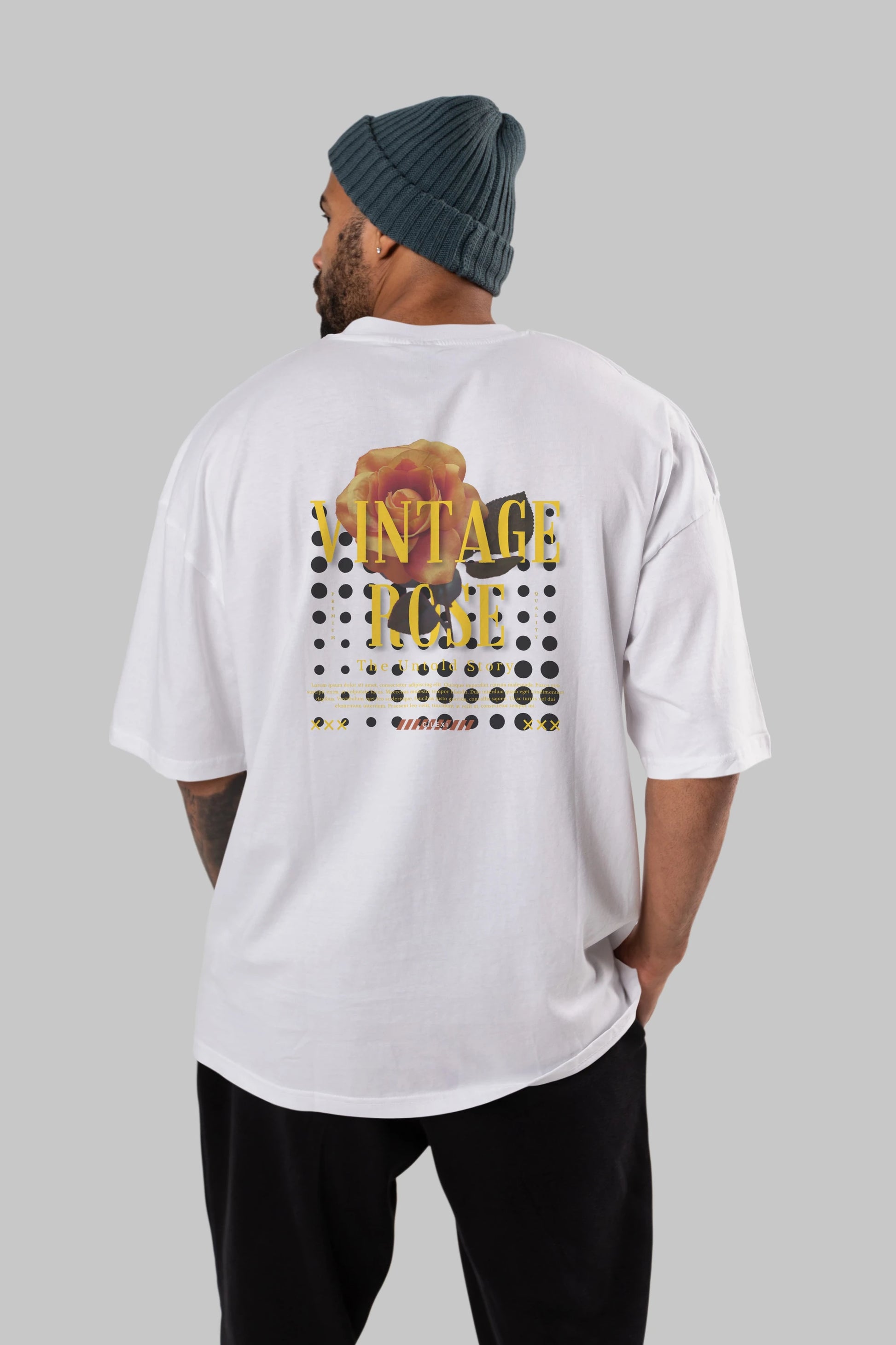 Vintage Rose Yazılı Arka Baskılı Oversize t-shirt Erkek Kadın Unisex