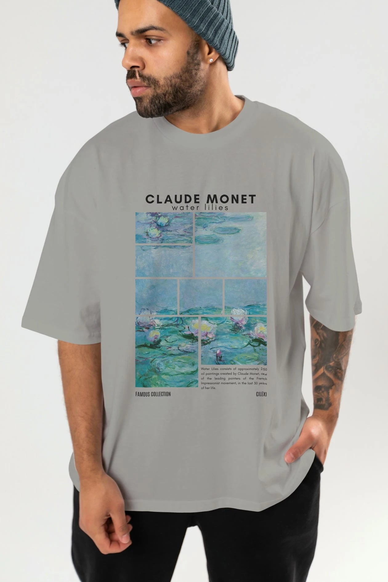 Claude Monet ön Baskılı Oversize t-shirt Erkek Kadın Bisiklet Yaka Pamuk tişort