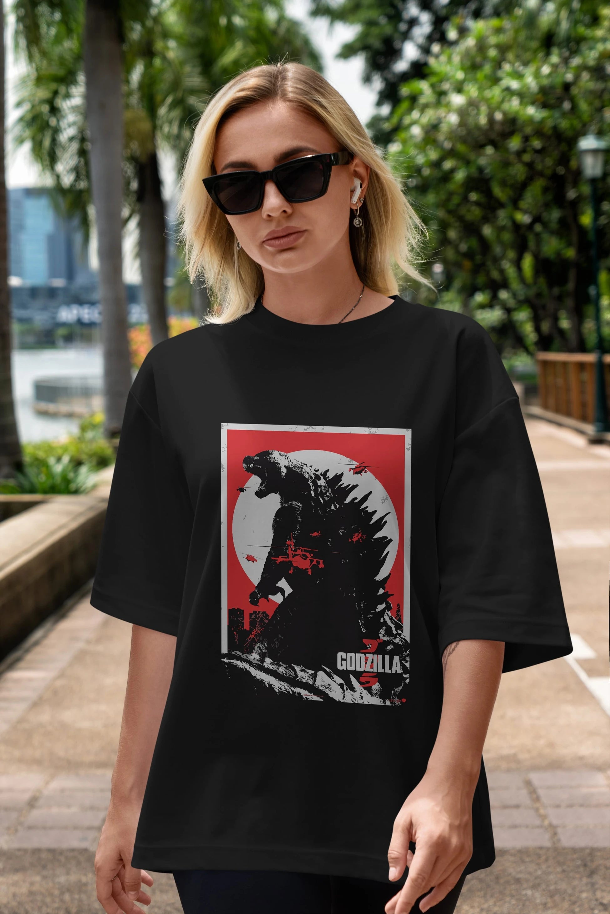 Godzilla (2) Ön Baskılı Oversize t-shirt Erkek Kadın Unisex %100 Pamuk Bisiklet Yaka tişort