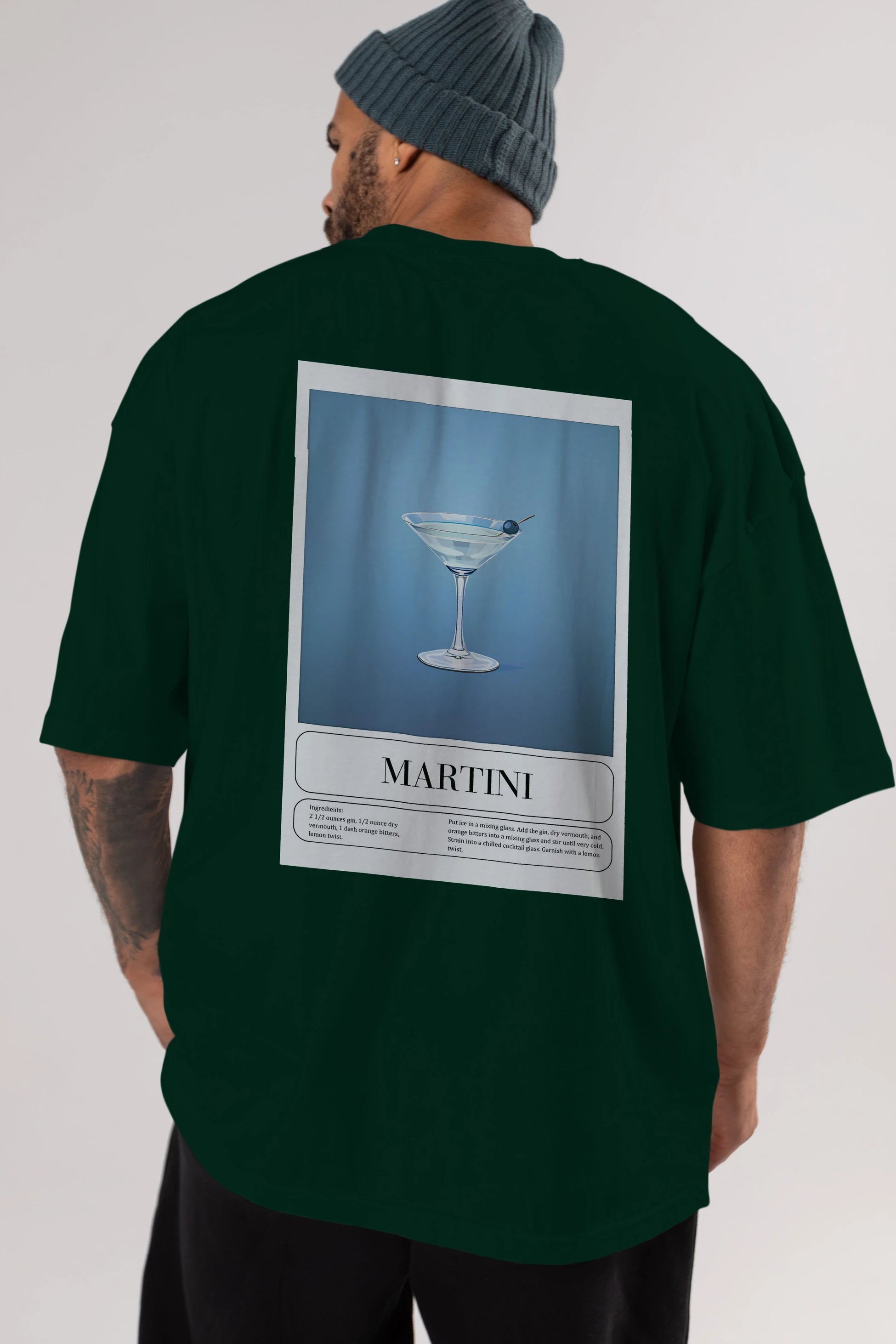 Martini Arka Baskılı Oversize t-shirt Erkek Kadın Unisex %100 Pamuk Bisiklet Yaka tişort