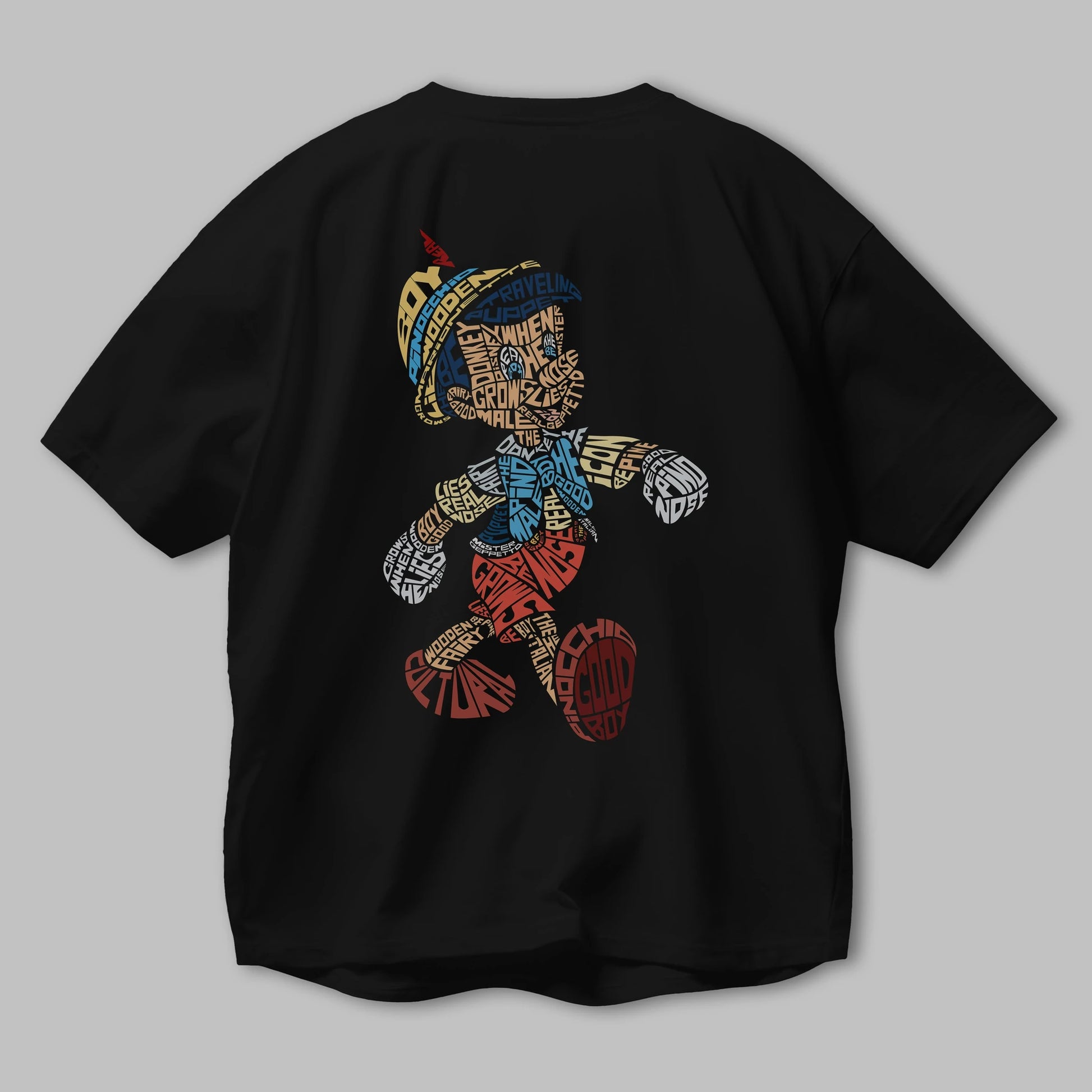 Pinokio Arka Baskılı Oversize t-shirt %100 pamuk Erkek Kadın Unisex