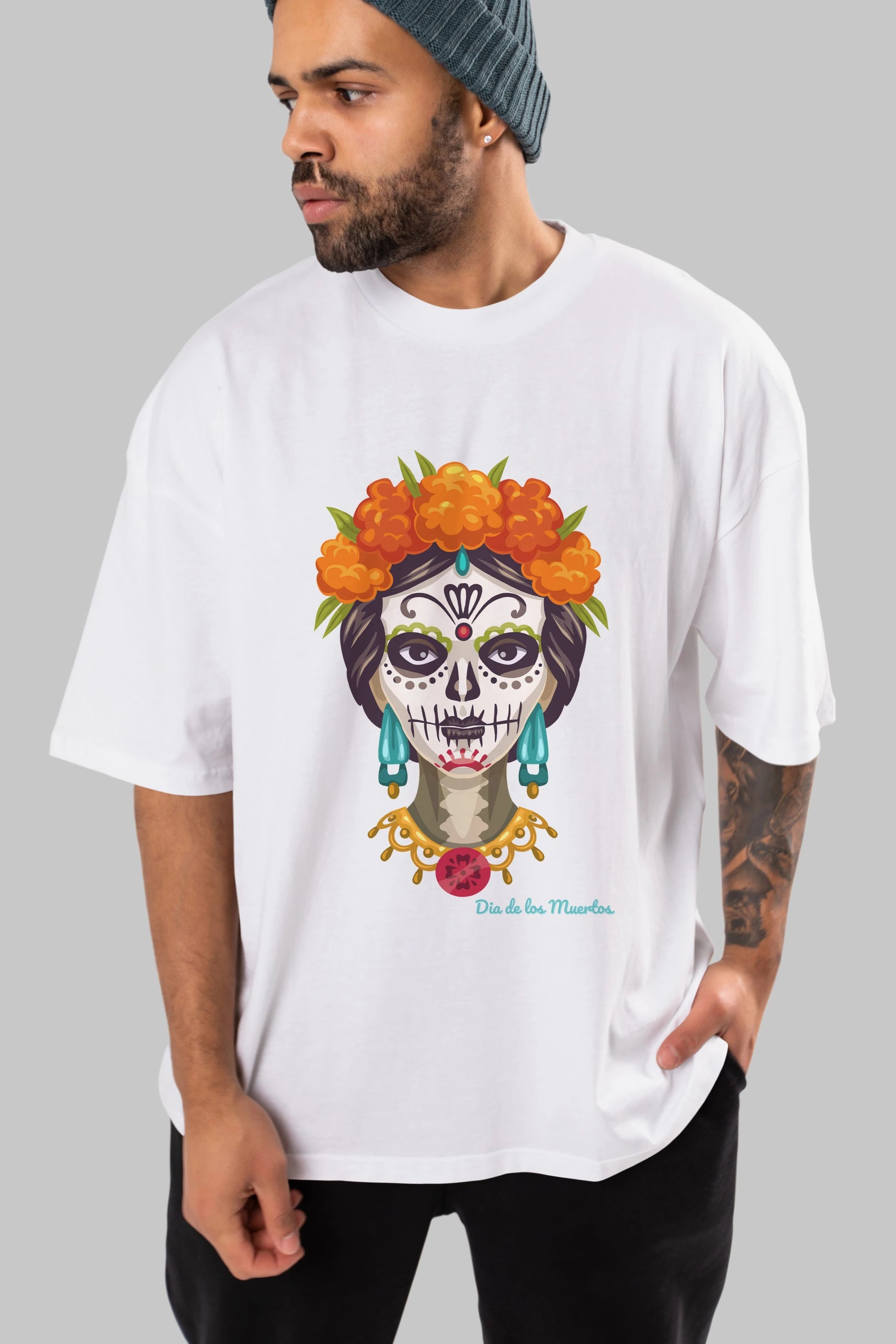 Dia de los Muertos 2 Ön Baskılı Oversize t-shirt Erkek Kadın Unisex