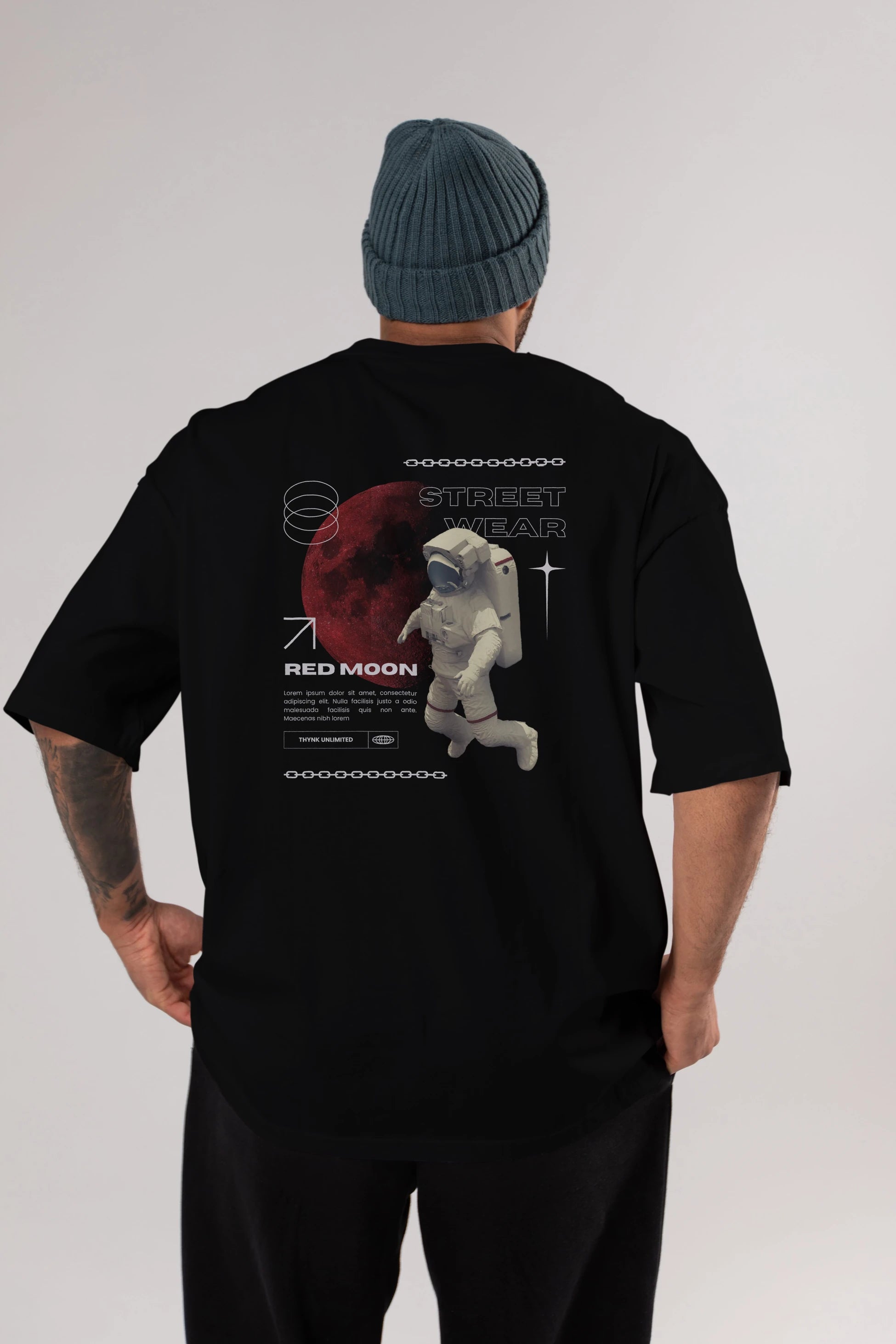 Red Moon Streetwear Arka Baskılı Oversize t-shirt Erkek Kadın Unisex