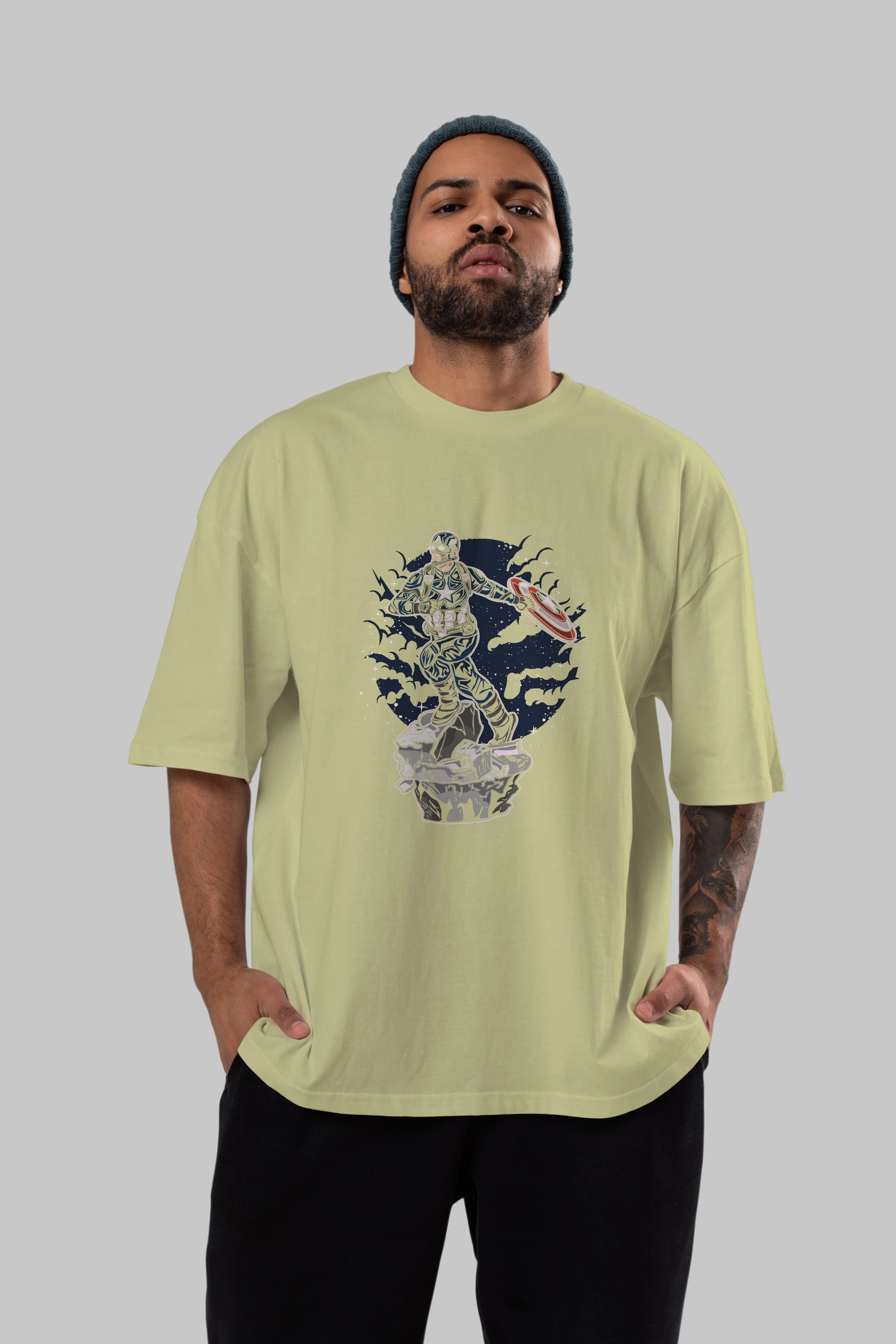 CAPTAIN AMERICA Ön Baskılı Oversize t-shirt Erkek Kadın Unisex %100 Pamuk tişort